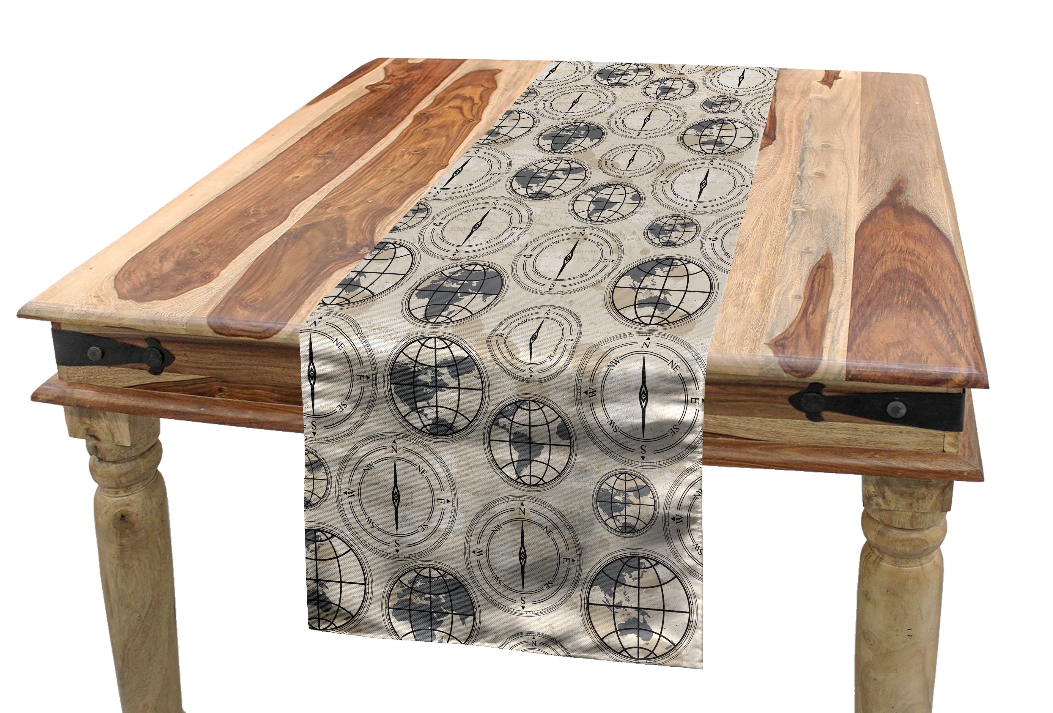Abakuhaus Tischläufer Esszimmer Küche Rechteckiger Dekorativer Tischläufer, Kompass Kontinente Muster | Tischläufer