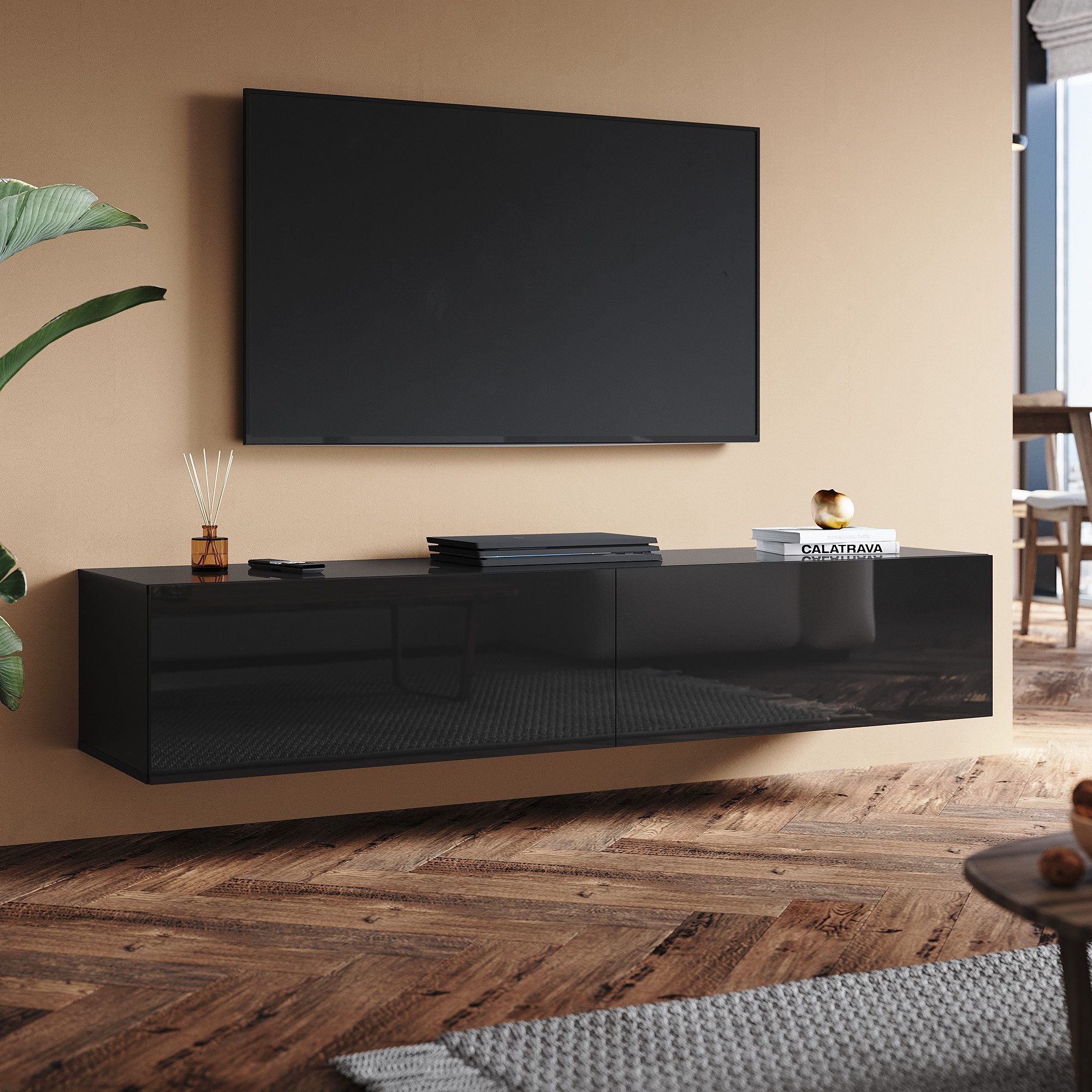 SONNI TV-Schrank Lowboard TV Schrank Schwarzer Hochglanz mit Klapptür günstig online kaufen