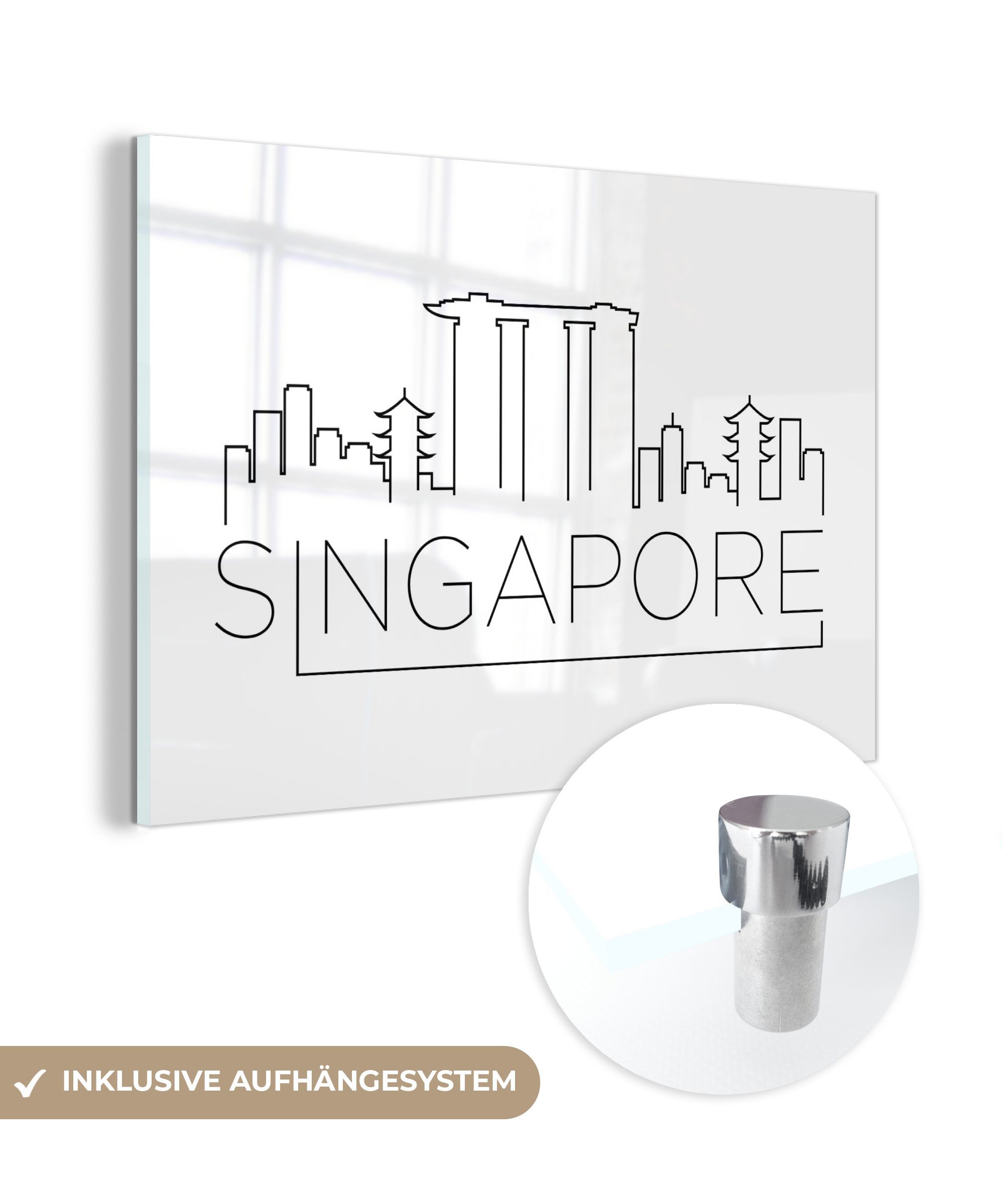 MuchoWow Acrylglasbild Skyline "Singapur" auf weißem Hintergrund, (1 St), Acrylglasbilder Wohnzimmer & Schlafzimmer