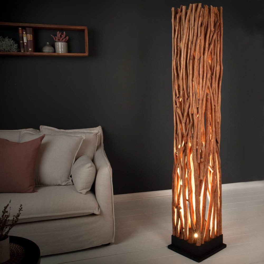 cagü Stehlampe Unikat Stehlampe PALU Longan-Holz inkl. LED-Licht handgefertigt 173cm, Ein-/Ausschalter, LED fest integriert, GU10 inklusive LED Beleuchtung