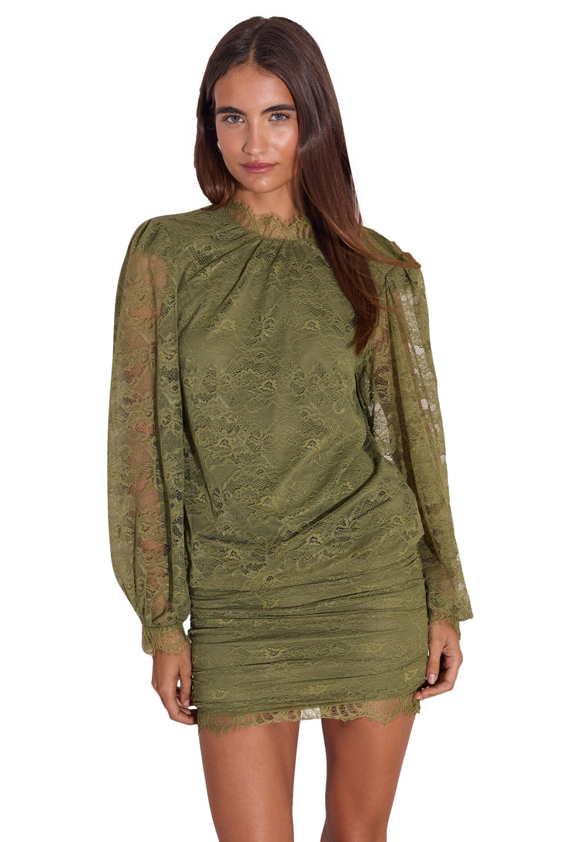 LIPSY Minikleid Lipsy Langärmeliges Blouson-Minikleid mit Spitze (1-tlg)