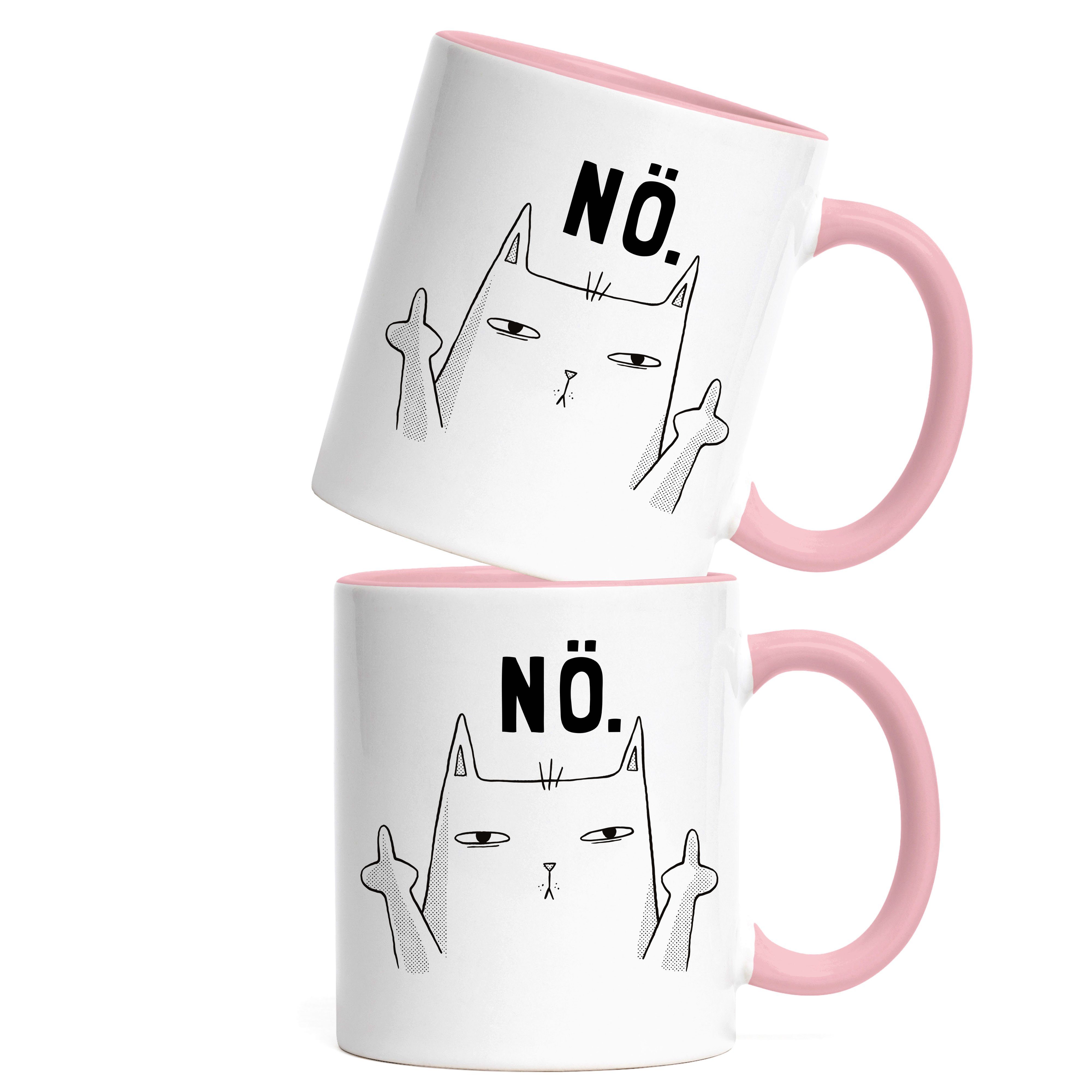 Hey!Print Tasse "Nö Tasse Einfach ", Geschenk Lustig Büro-Tasse Nein Spruch Rosa Katze Cat Katzenliebhaber Kollegin Keramik Kollege unhöflich