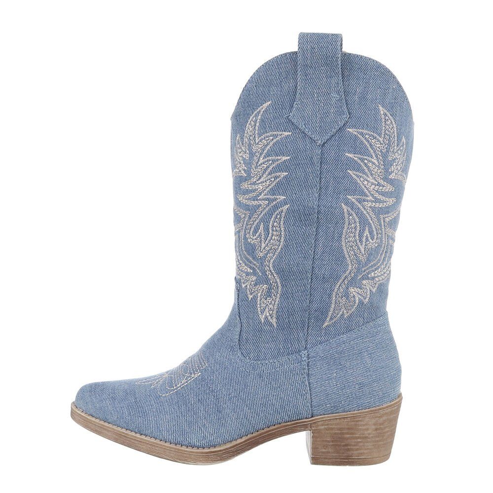 Ital-Design Damen Cowboyboots Western Westernstiefel Blockabsatz Western- & Bikerstiefel in Blau