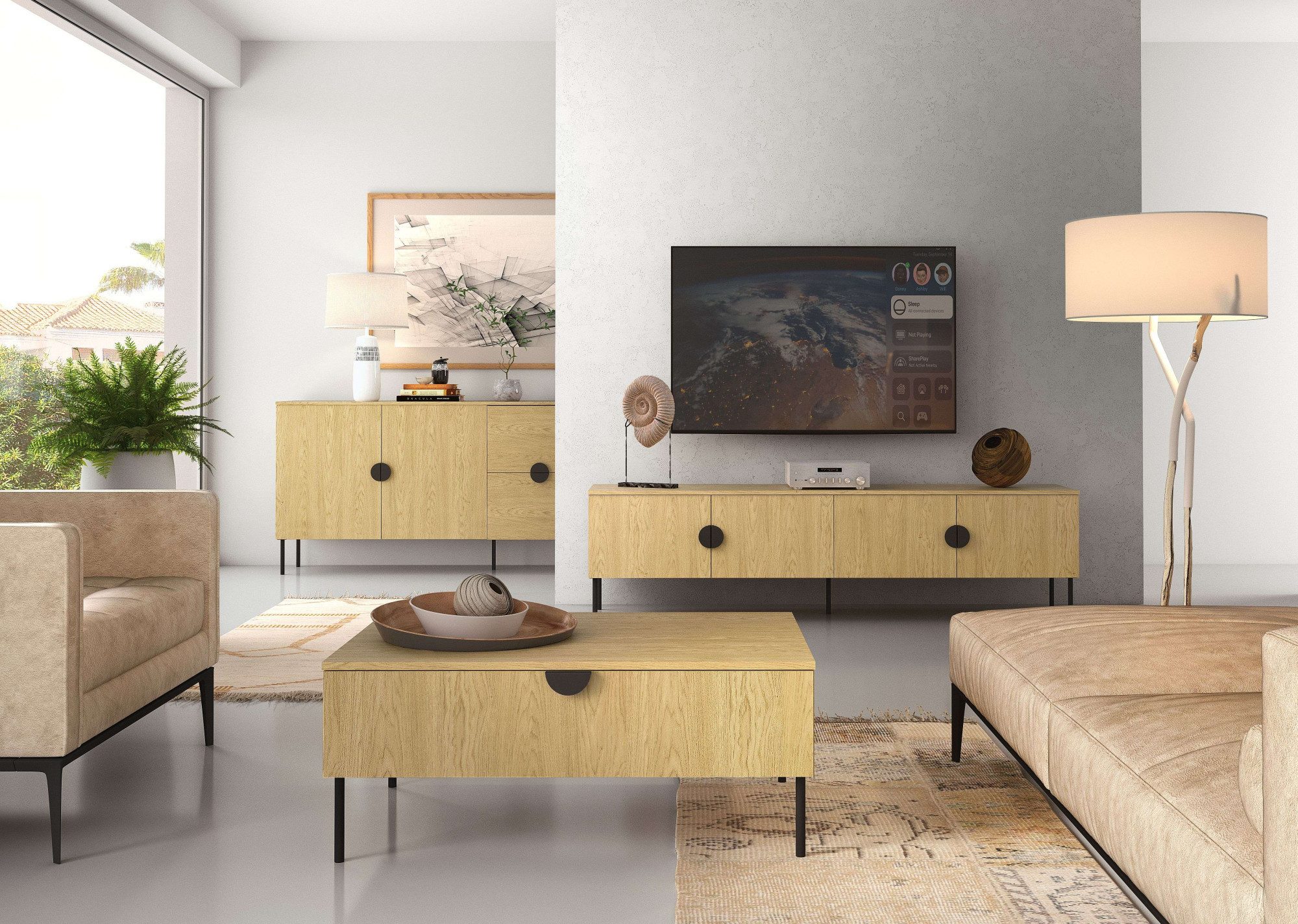 Home affaire Couchtisch BELLOT Kaffeetisch mit viel Stauraum, 100x66cm, modernes Design, Beistelltisch mit zusätzlichen Aufbewahrungsschränken, goldene Akzente