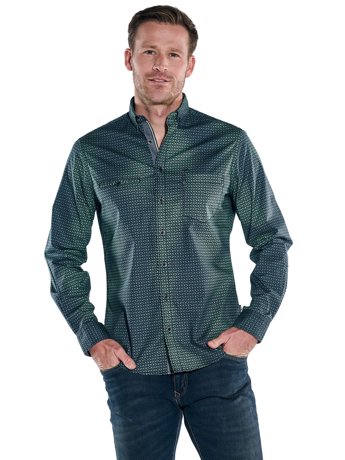 Engbers Langarmhemd engbers Herren Langarm-Hemd gemustert, Gruen