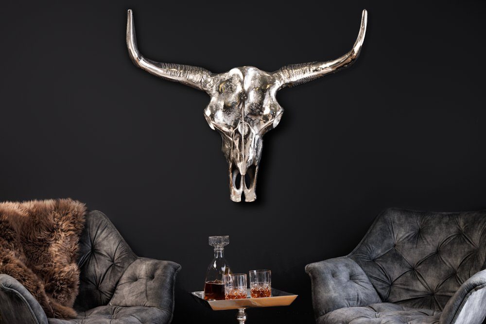 riess-ambiente Wanddekoobjekt MATADOR 70cm silber, Stierkopf · Skulptur · M günstig online kaufen