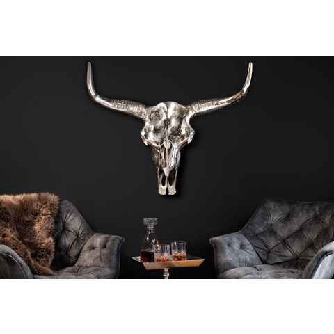 riess-ambiente Wanddekoobjekt MATADOR 70cm silber (1 St), Stierkopf · Skulptur · Metall · Wanddekoration