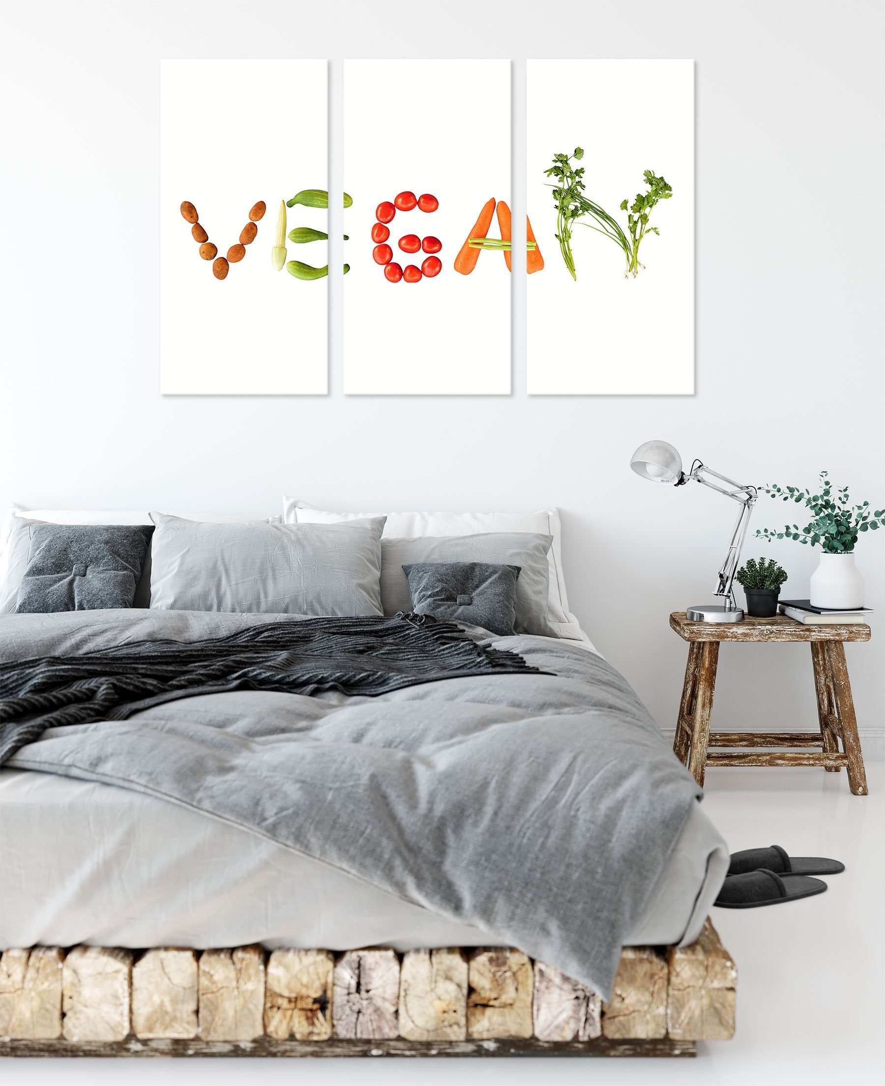 Zackenaufhänger inkl. fertig Leinwandbild (120x80cm) Vegan Pixxprint St), Gemüse, Gemüse (1 Leinwandbild bespannt, 3Teiler Vegan