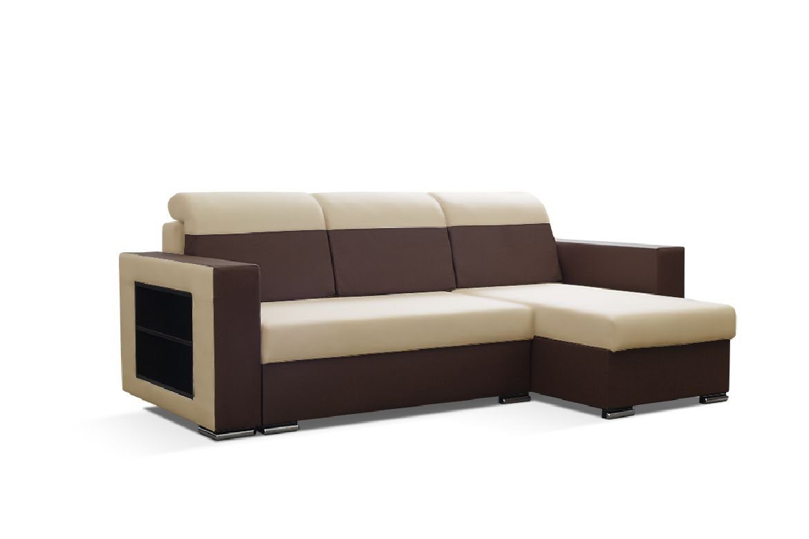 Mit Beige/Braun Sofas Eckgarnitur Sofa Schlafsofa, Bettkasten Bettfunktion JVmoebel Bettfunktion Designer Ecksofa