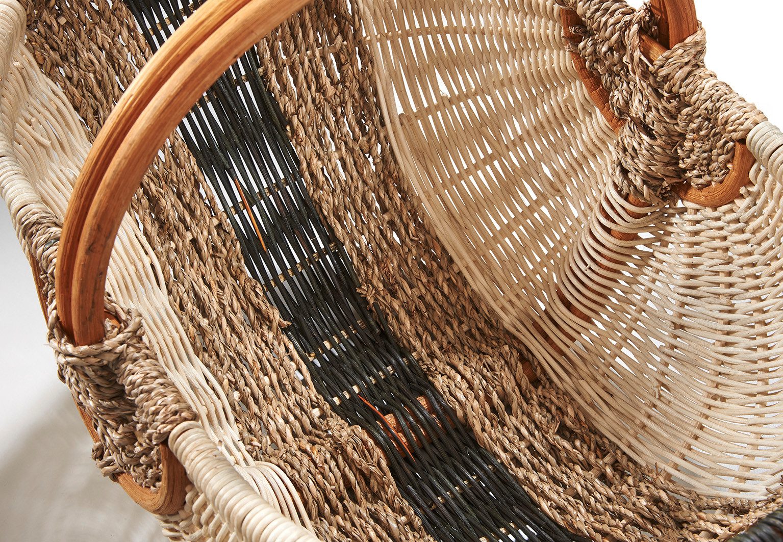 Kobolo Einkaufskorb Rattankorb Shopper 8 l beige mit olivfarbenem Seegras Tragekorb Autoko, 8 l, 49x31x19/34 cm
