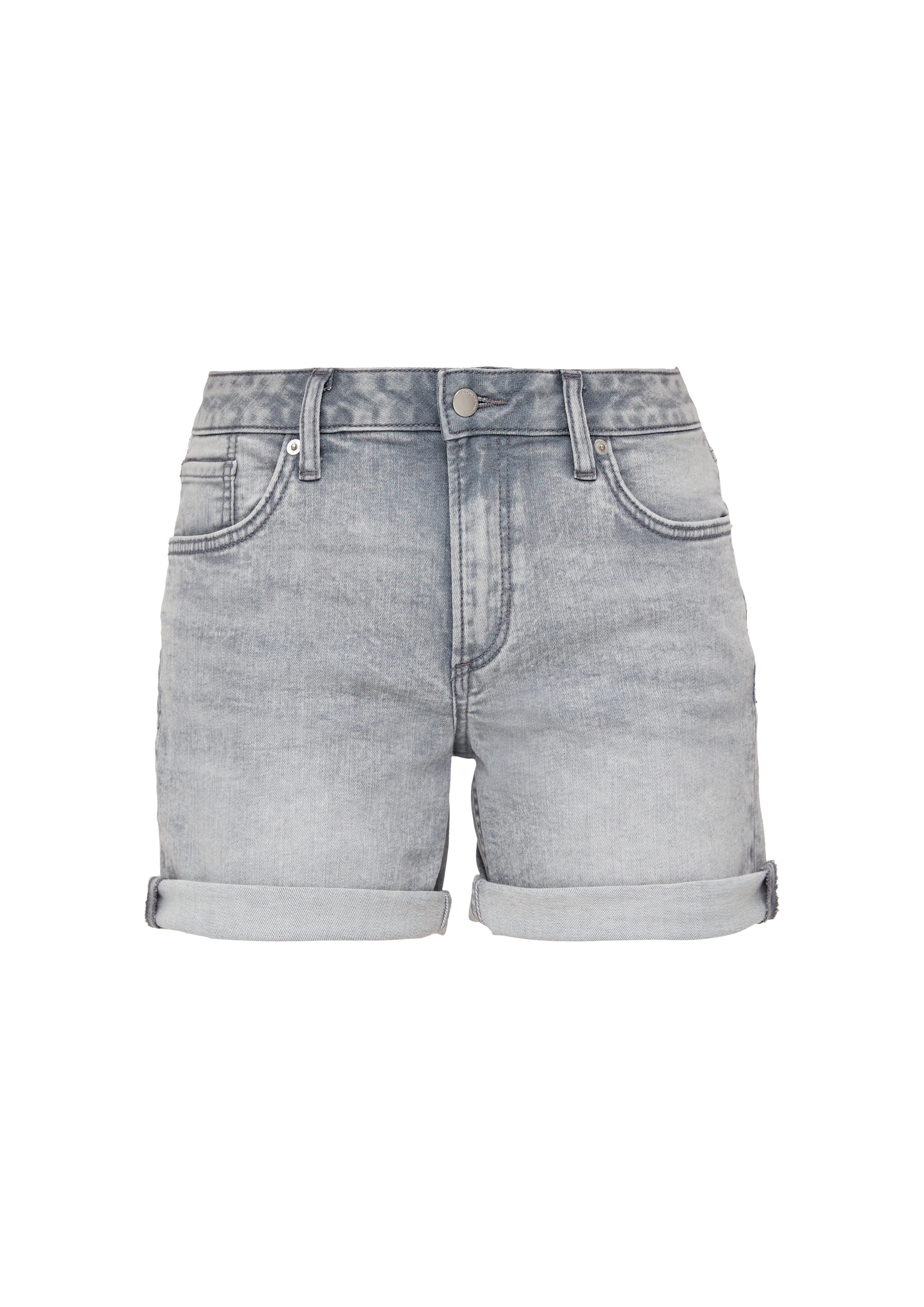 Fit Slim Waschung / Mid Abby / QS Rise steingrau Jeansshorts Slim Jeans-Shorts Leg /