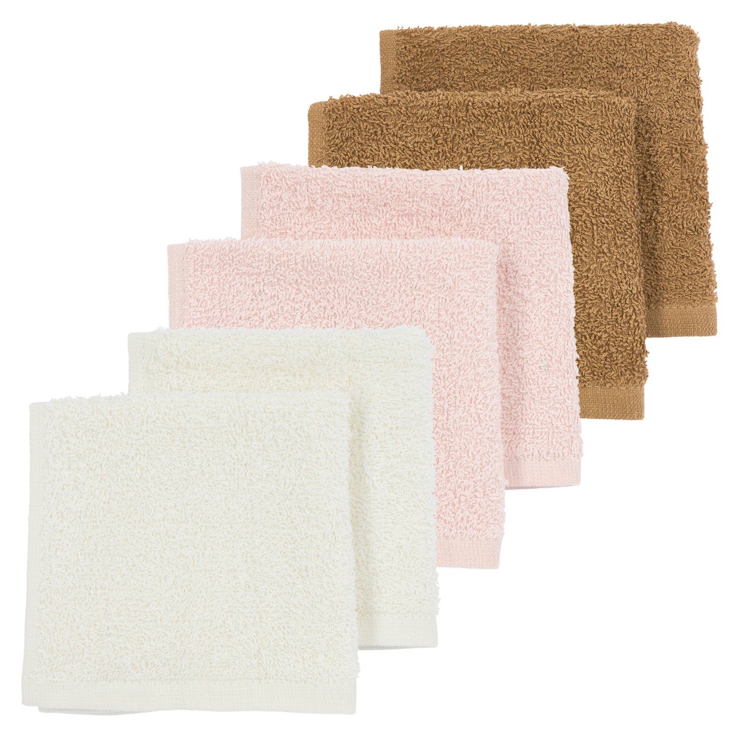 Meyco Baby Spucktuch Uni Offwhite/Soft Pink/toffee, (6-tlg), 30x30cm