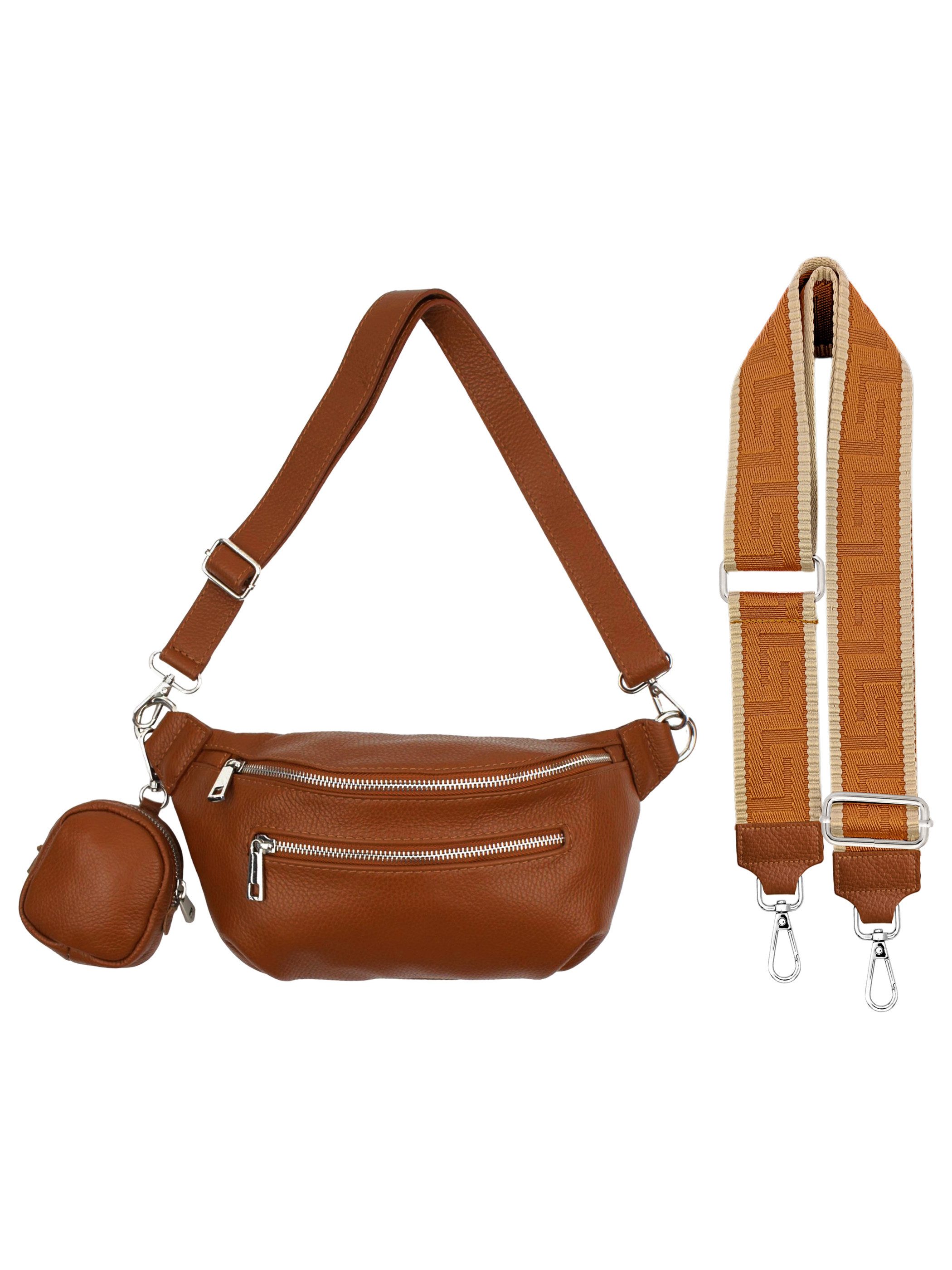SEVA Gürteltasche Umhängetasche Damen Leder, Crossbody Schultertasche mit Portemonnaie (Vielen Farben), Festival Bauchtasche mit Geldbörse, Made in Italy