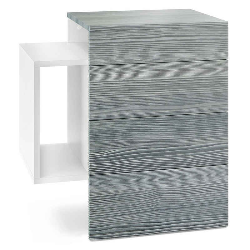 Vladon Nachttisch Queens (Nachttischschrank mit 2 Schubladen, und 1 seitlichem Fach zur Wandmontage), Weiß matt/Avola-Anthrazit (60 x 63 x 36 cm)