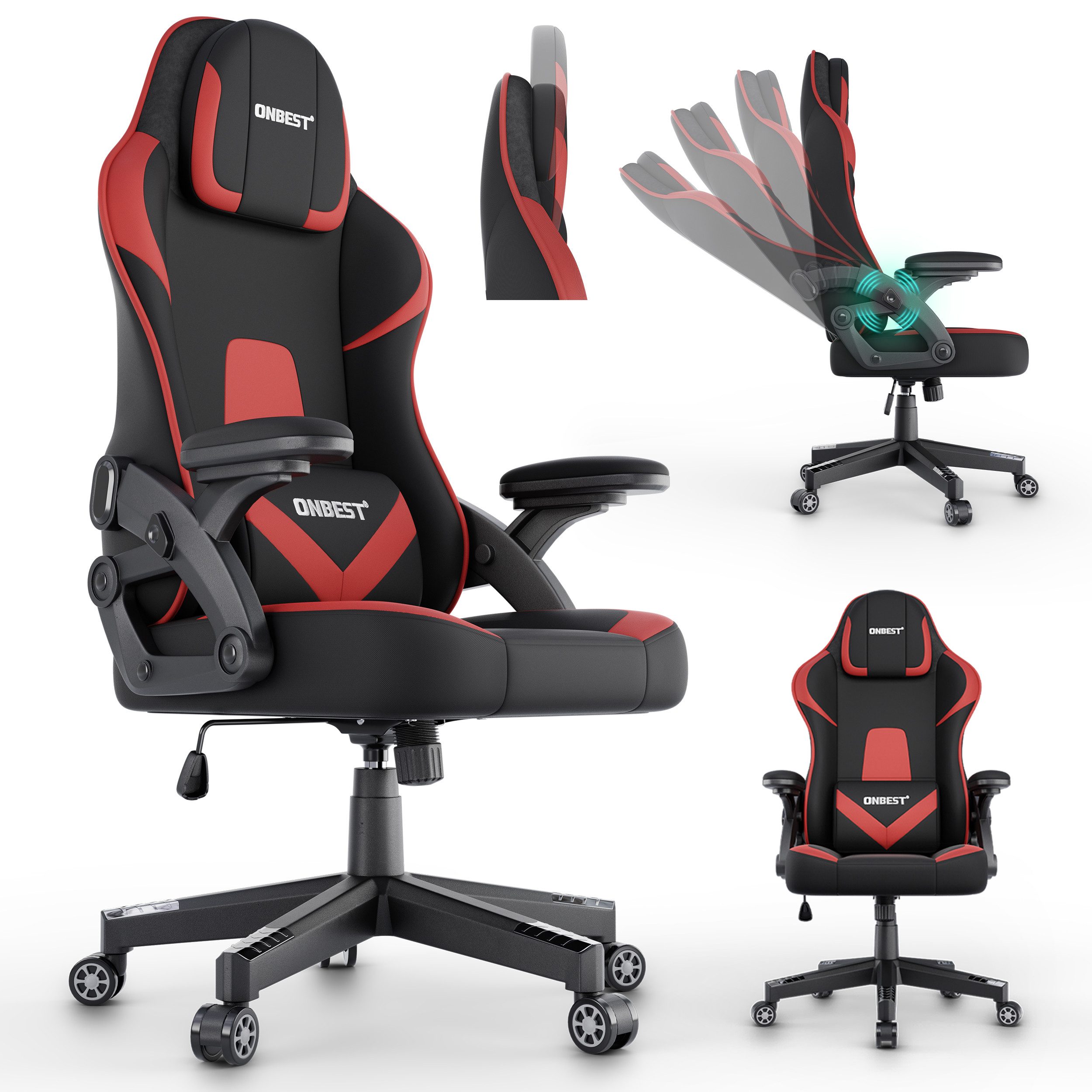 Onbest Gaming-Stuhl ergonomisch mit Lordosenkissen bis 150kg, 360°, verstel günstig online kaufen
