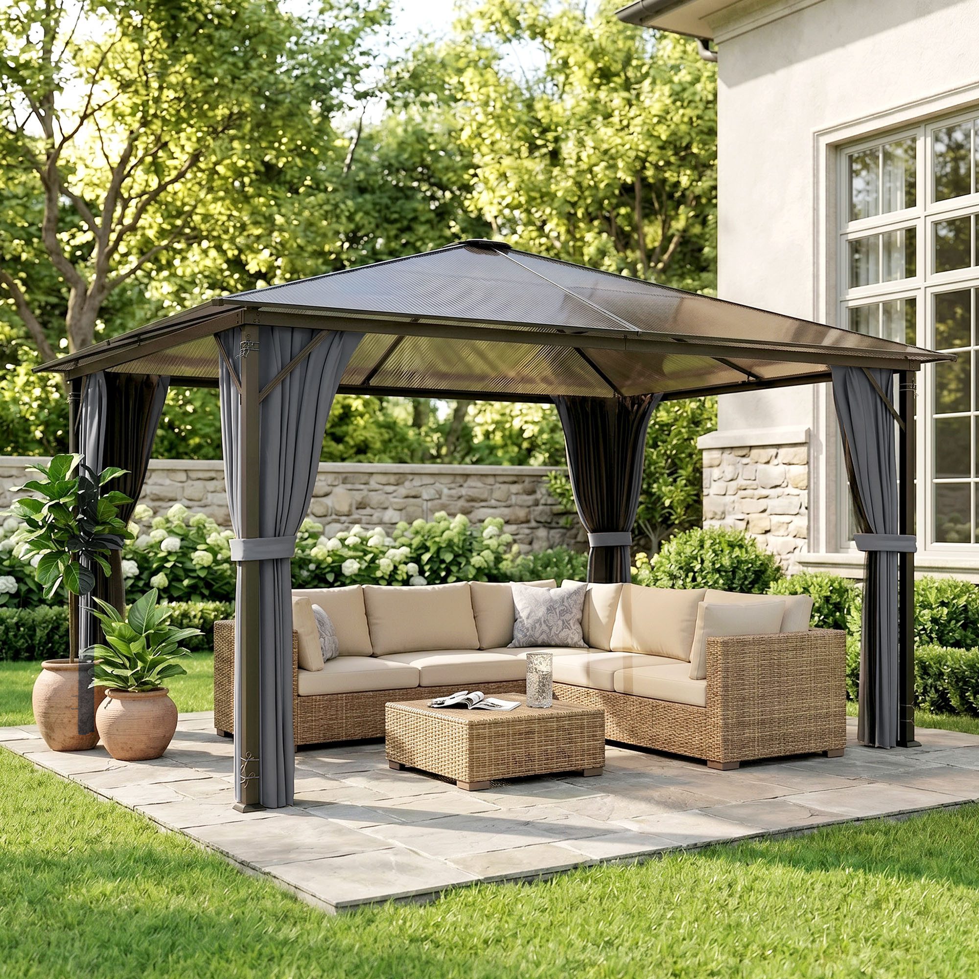 Pavillon mit Seitenteilen, PC Dach