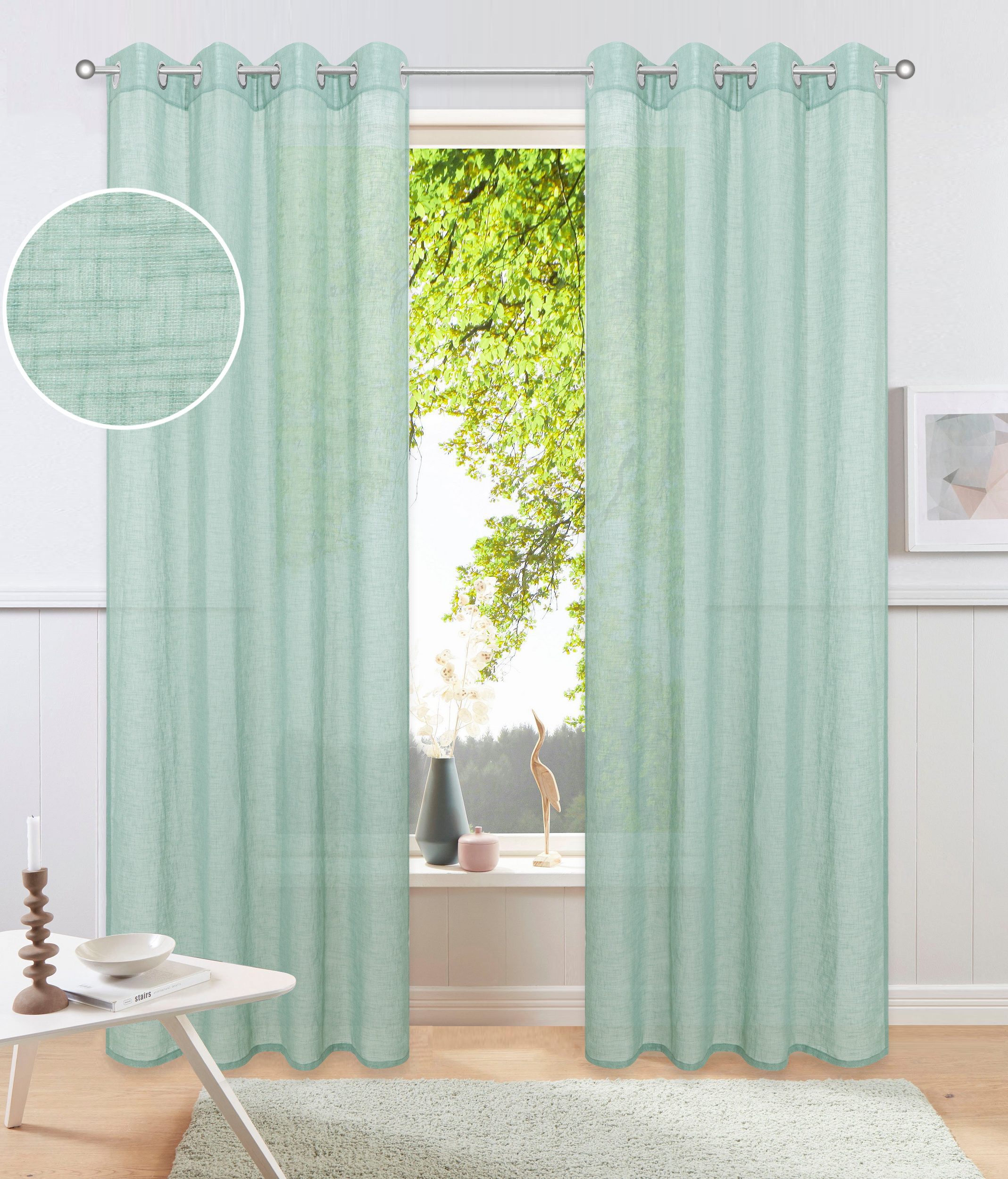OTTO home Gardine Kyllo (2 St), Ösen, halbtransparent, Polyester, Leinen-Look, halbtransparent, Ösen- Aufhängung, Pflegeleicht