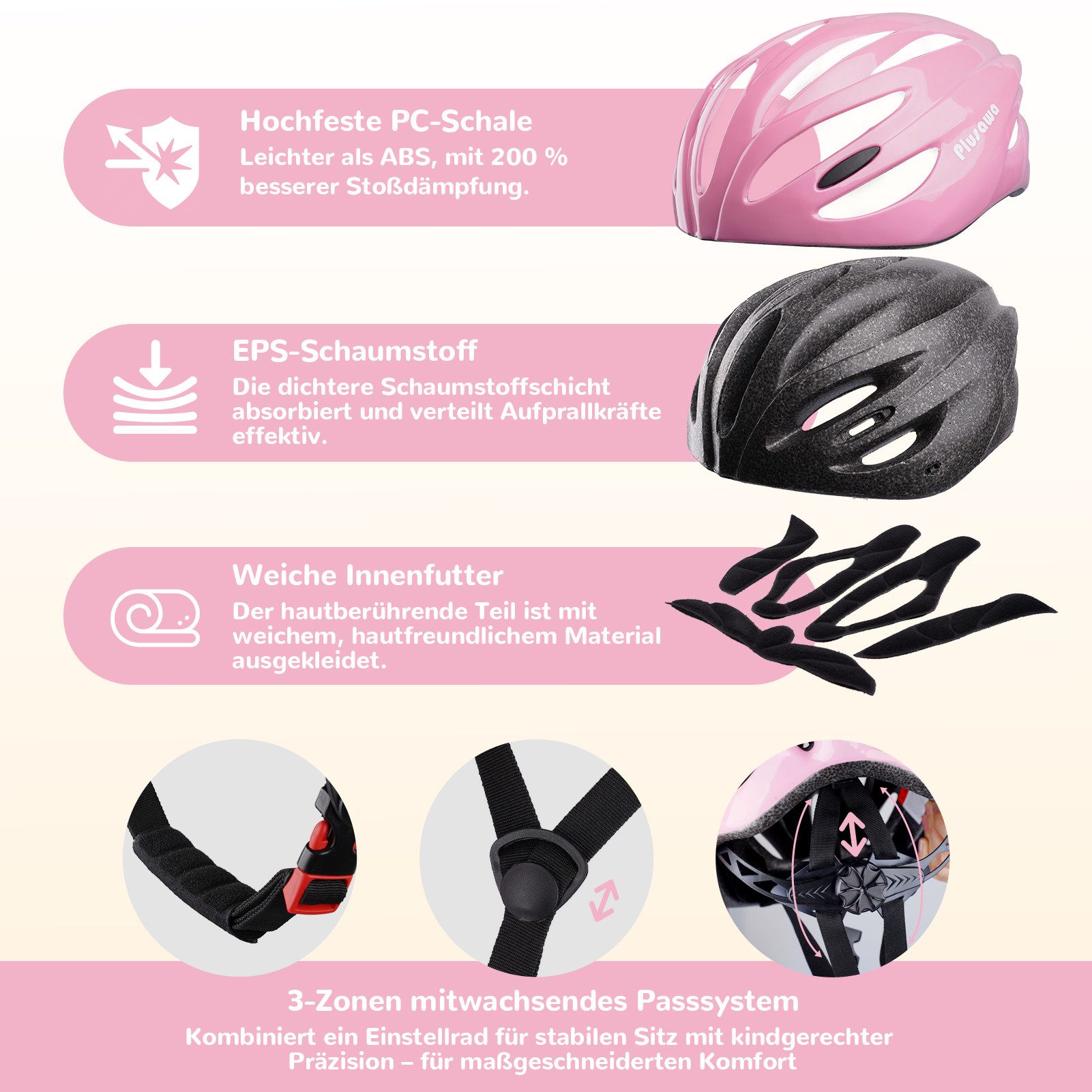 Alsterwell Kinderhelm Kinder Fahrradhelm, Verstellbarer Kinnriemen, 3D DIY & Reflektierende Aufkleber, Sporthelm für Roller & Inlineskates