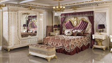 Casa Padrino Kleiderschrank Luxus Barock Schlafzimmerschrank Weiß / Beige / Gold - Prunkvoller Massivholz Kleiderschrank im Barockstil - Barock Schlafzimmer & Hotel Möbel - Edel & Prunkvoll