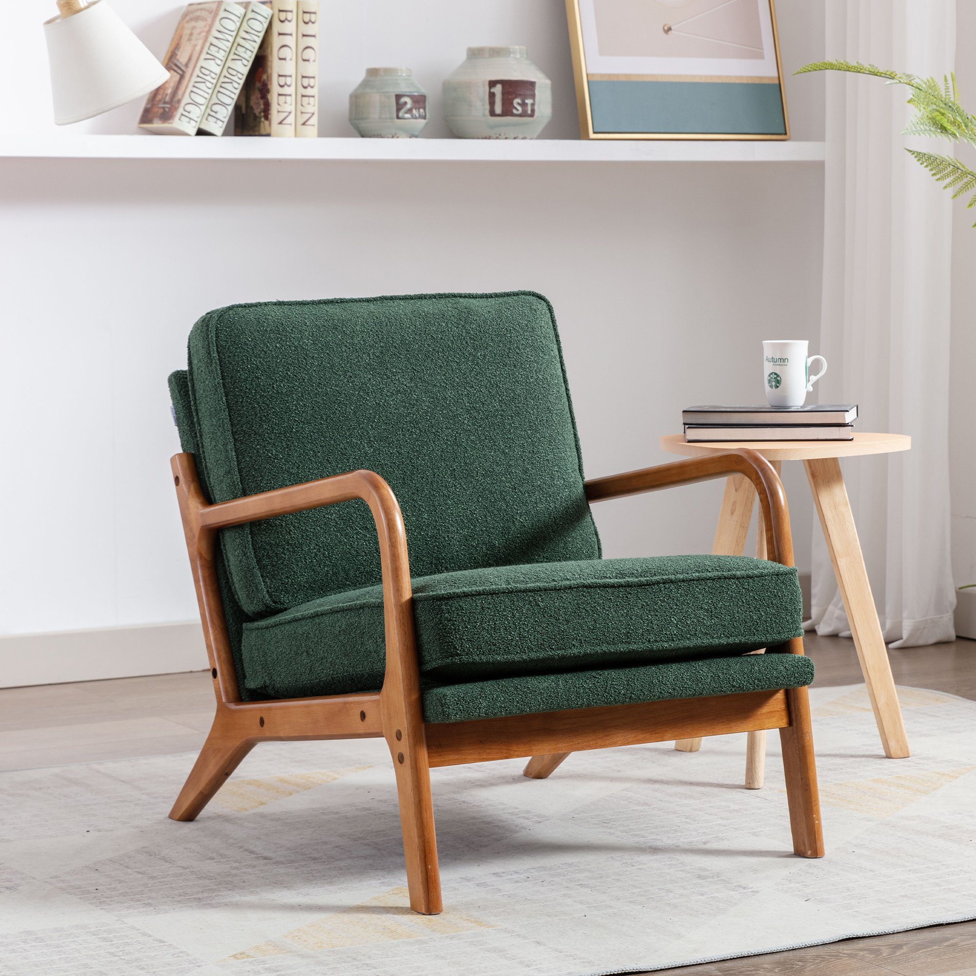 Gummiholz), Fernsehsessel (Stuhlbein stoff Loungesessel besteht PU grün OKWISH Leder Polsterstuhl Freizeitstuhl Relaxsessel Sessel aus