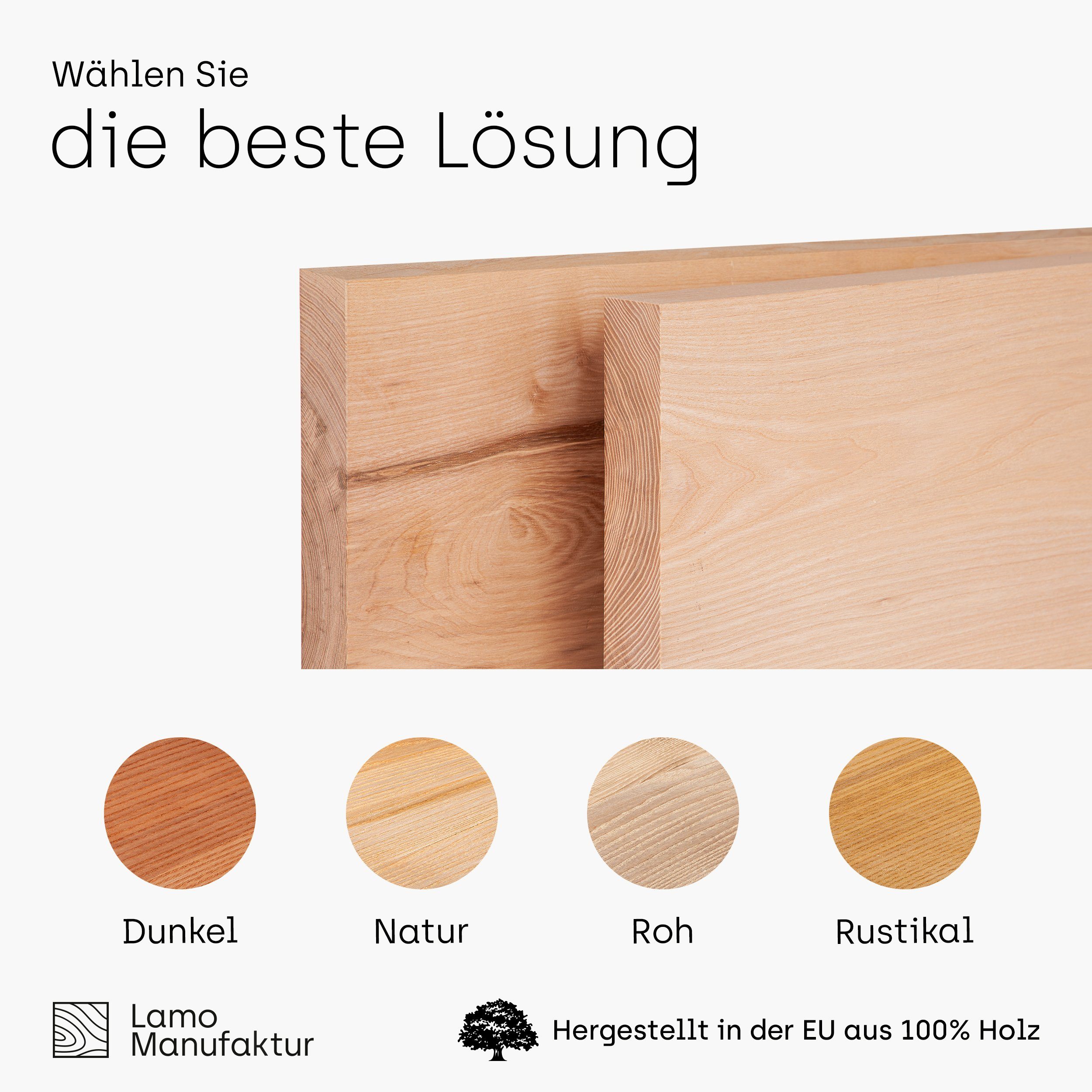 LAMO Manufaktur Waschtischplatte LWPG (Waschtisch, Konsolentischplatte), 40mm starke Massivholzplatte