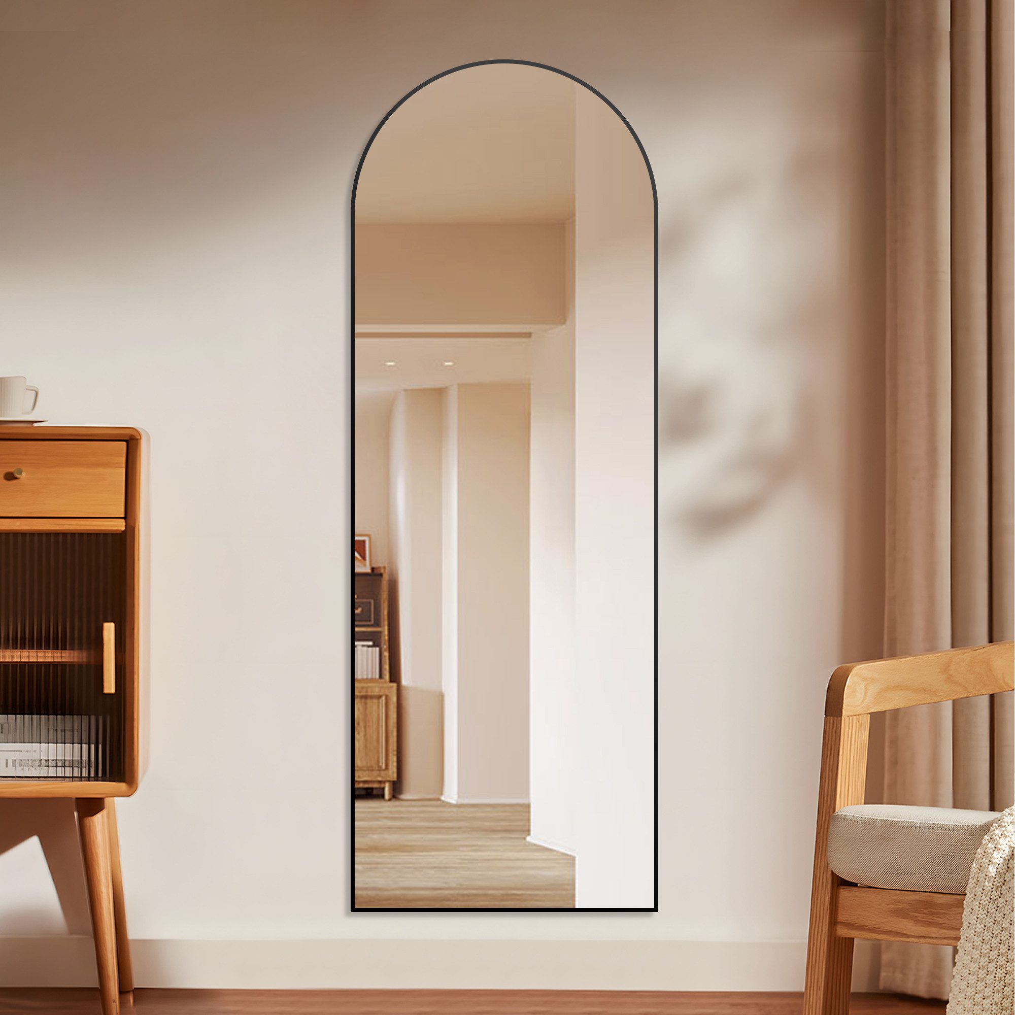 Hopibath Spiegel groß für Wohnzimmer Kinderzimmer Flur Garderobe Hotel (Ganzkörperspiegel Schwarz Bogen, 150x50, 140x40), Alurahmen, hängend,Wand gelehnt