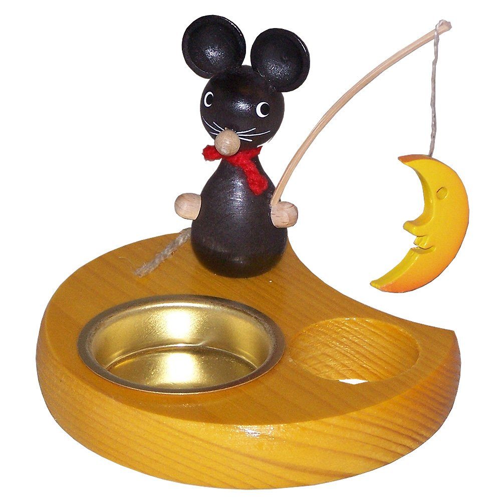 Volkskunst Zenker Teelichthalter Teelichthalter Maus mit Mond