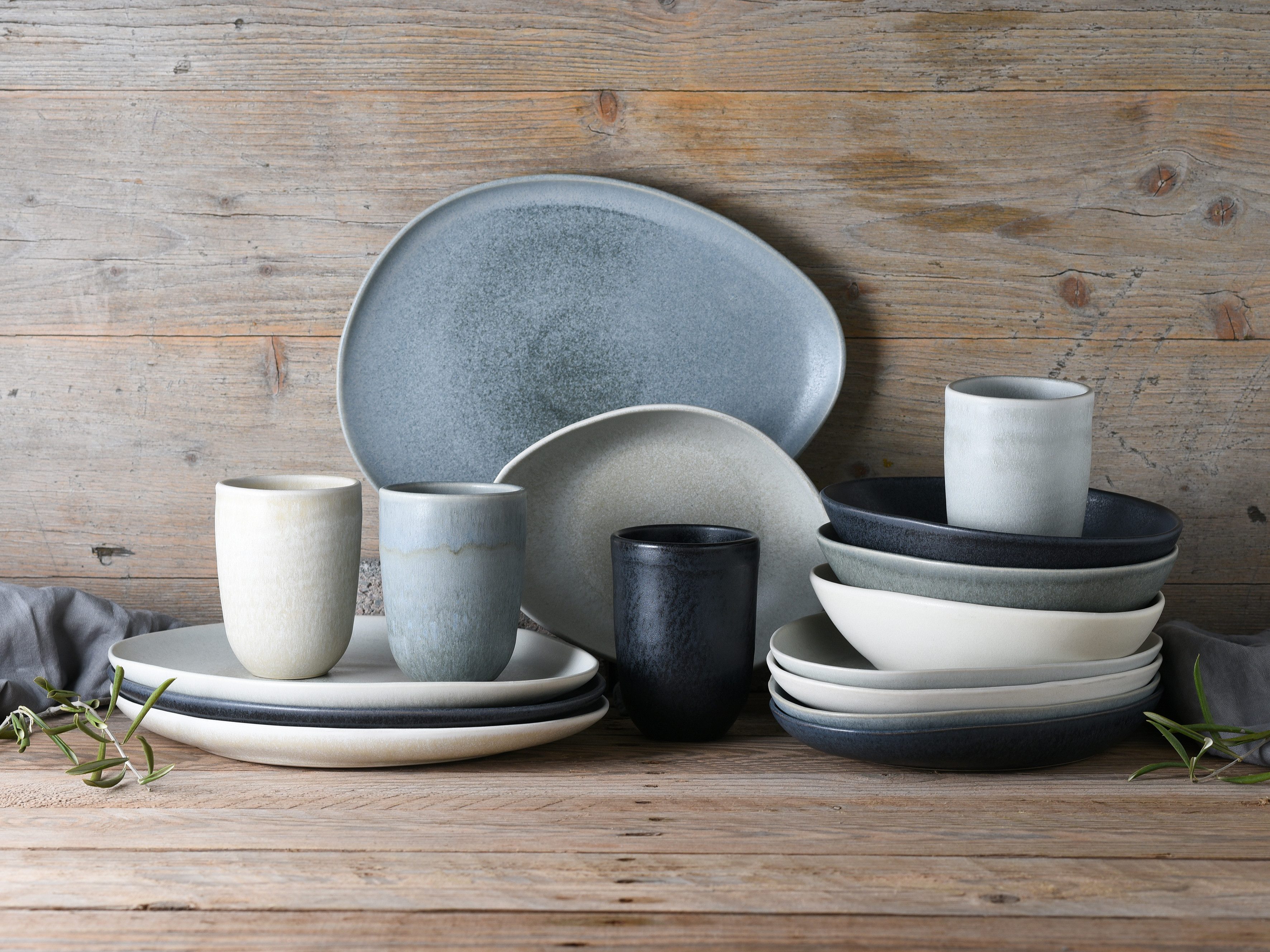 CreaTable Servierschale Pietra, Steinzeug, (Set, 4-tlg), Salatschale, Snackschale, jedesStück ein Unikat, Made in Europe