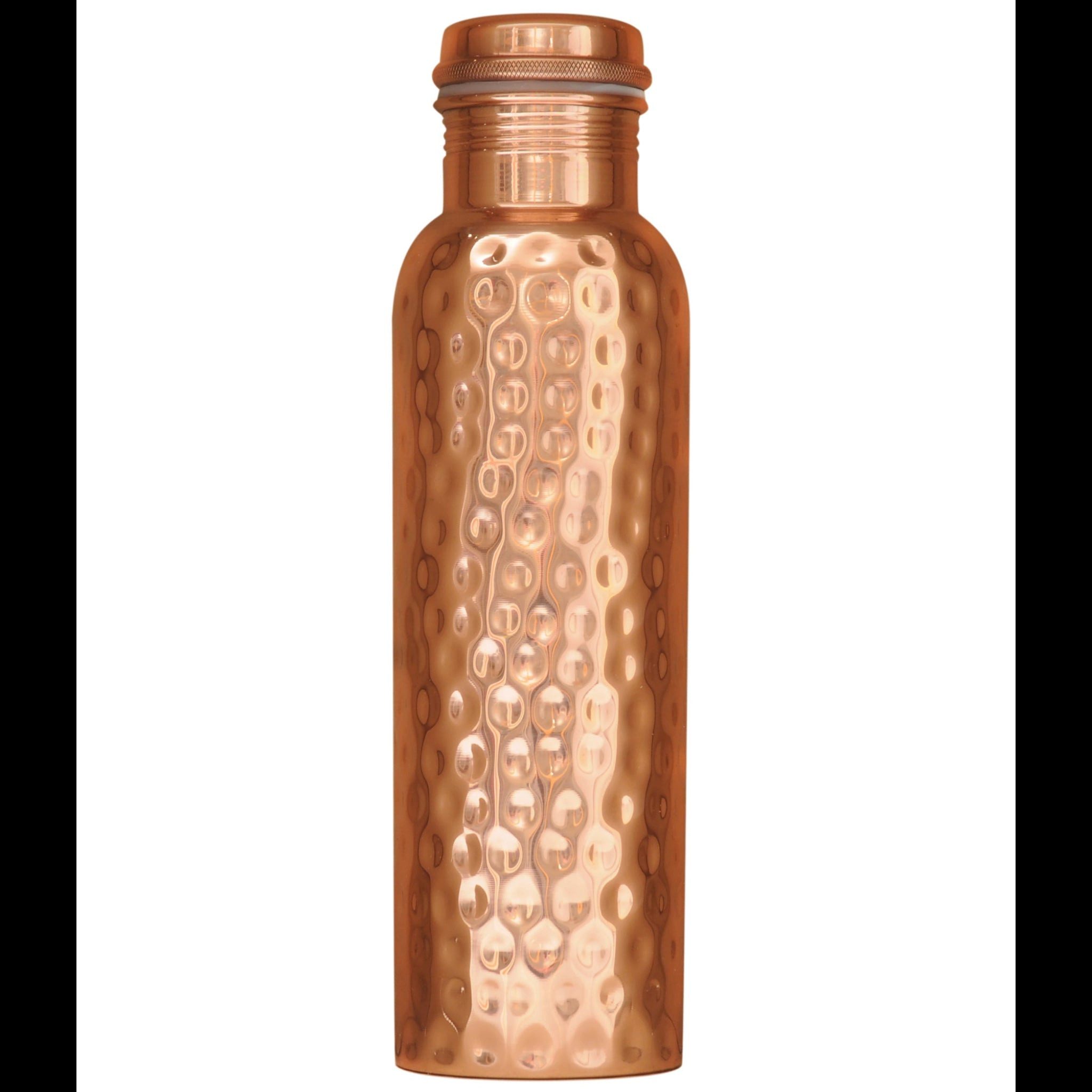 Yogishop Trinkflasche Kupferflasche gehämmert, 0,9 l, Edle Design-Kupferwasserflasche.
