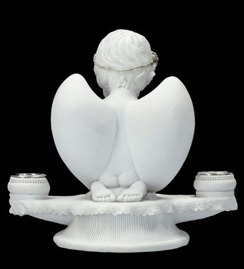 Figuren Shop GmbH Kerzenhalter Kerzenhalter Engel - Putte mit rosa Rosen - Dekoration Engel Cherub