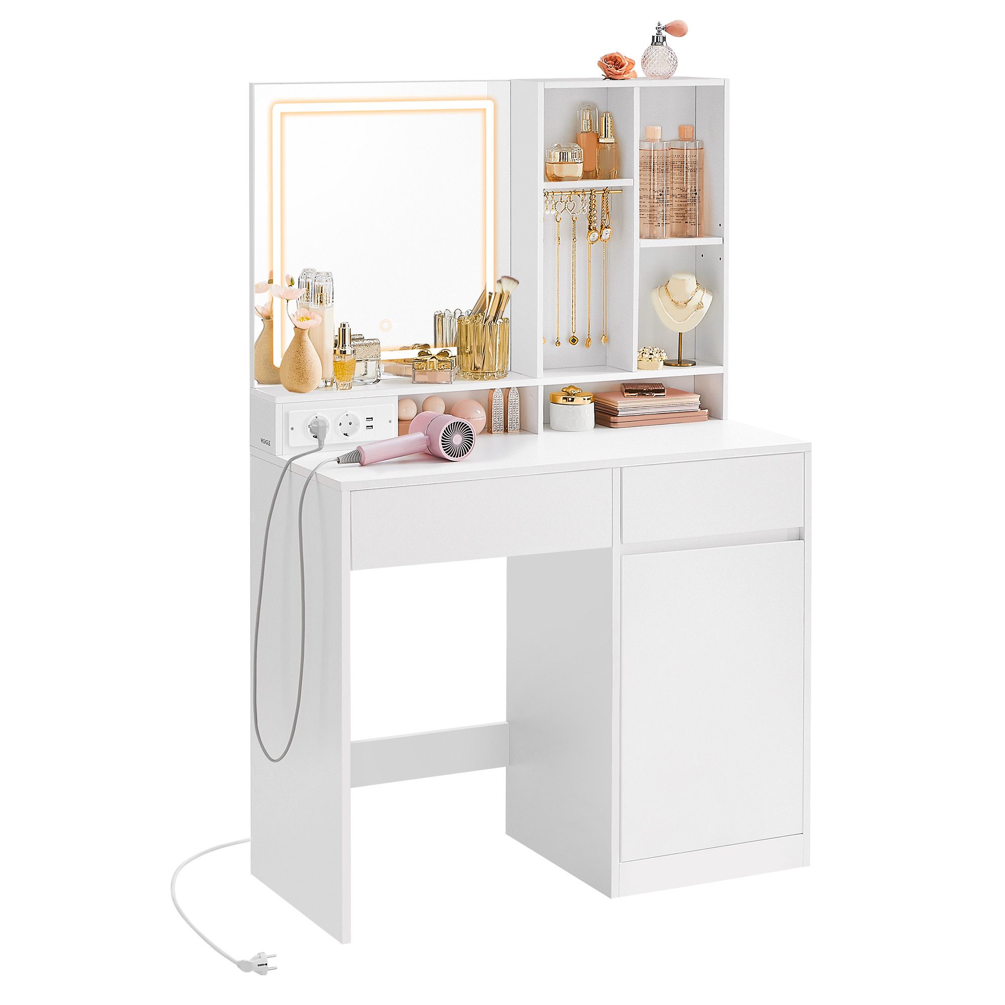 VASAGLE Schminktisch Frisiertisch (mit LED-Beleuchtung, Steckdosenleiste, F günstig online kaufen