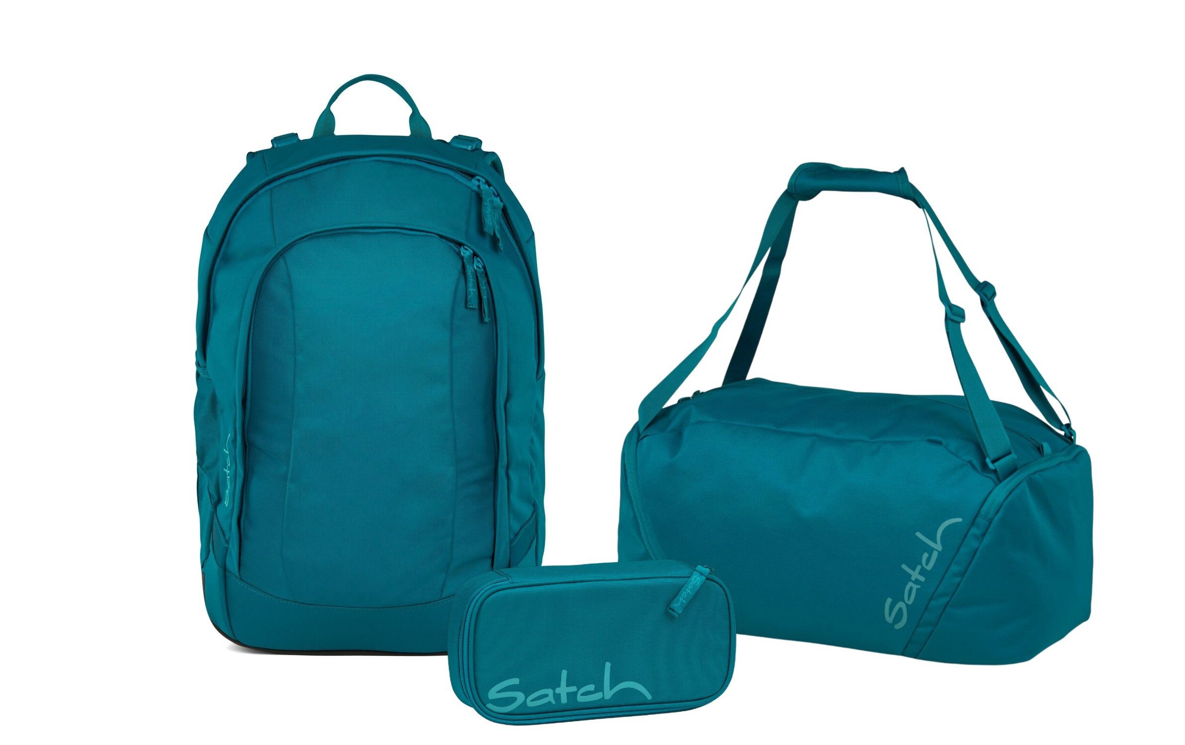 Satch Schulranzen Schulrucksack-Set AIR Deep Petrol 3-teilig (3-teilig), Schulranzen, ergonomisch, Laptop-Fach, Your-Size-System
