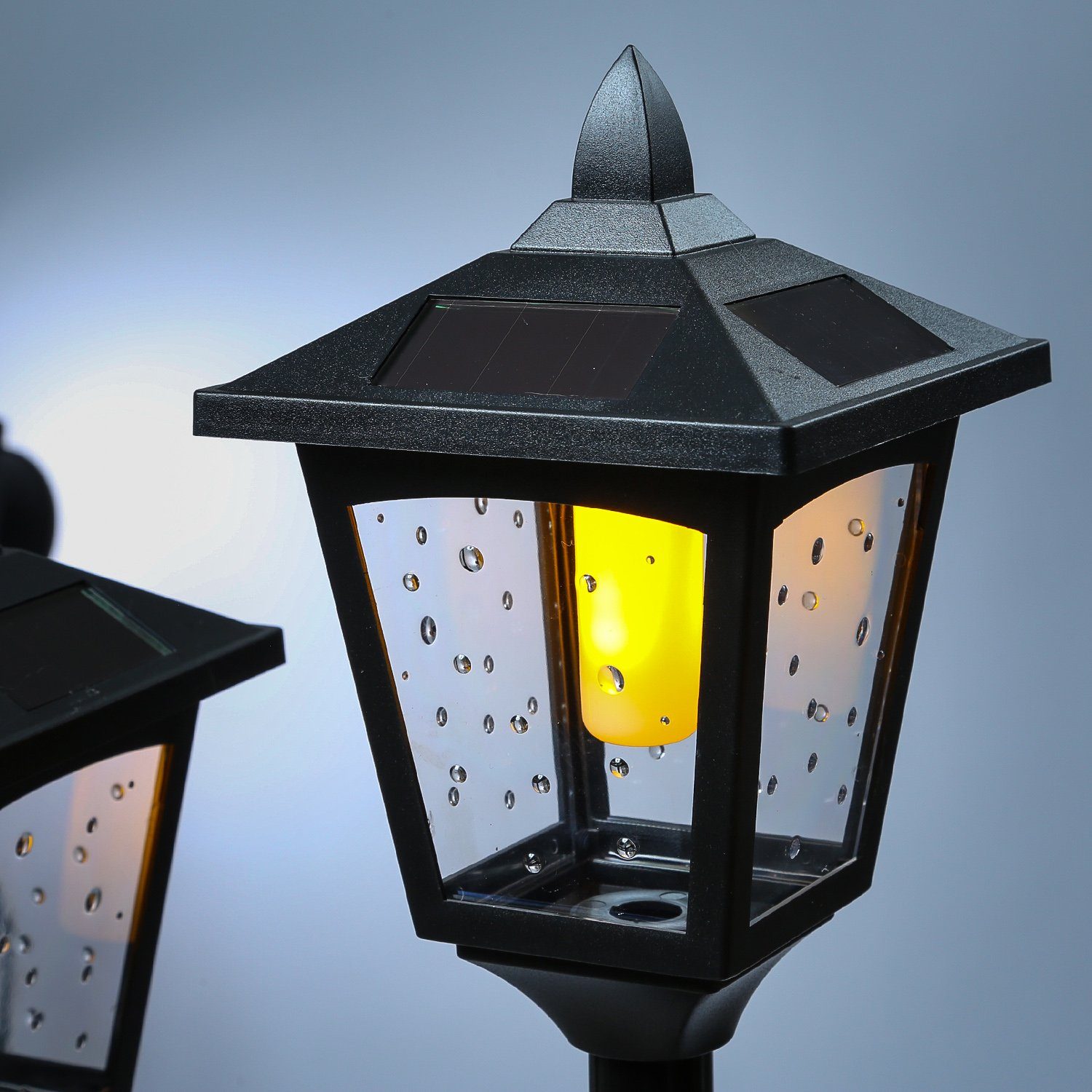 Laterne LED Laterne MARELIDA Garten LED amber 1,95m Solar flackernd Classic, Stehlampe LED Terrassenleuchte,