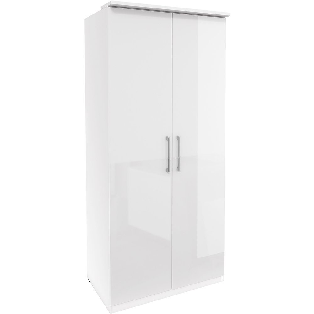Lomadox Drehtürenschrank OLMO-83 Kleiderschrank 2 Türen in weiß mit Fronten in Hochglanz 90/217/63 cm