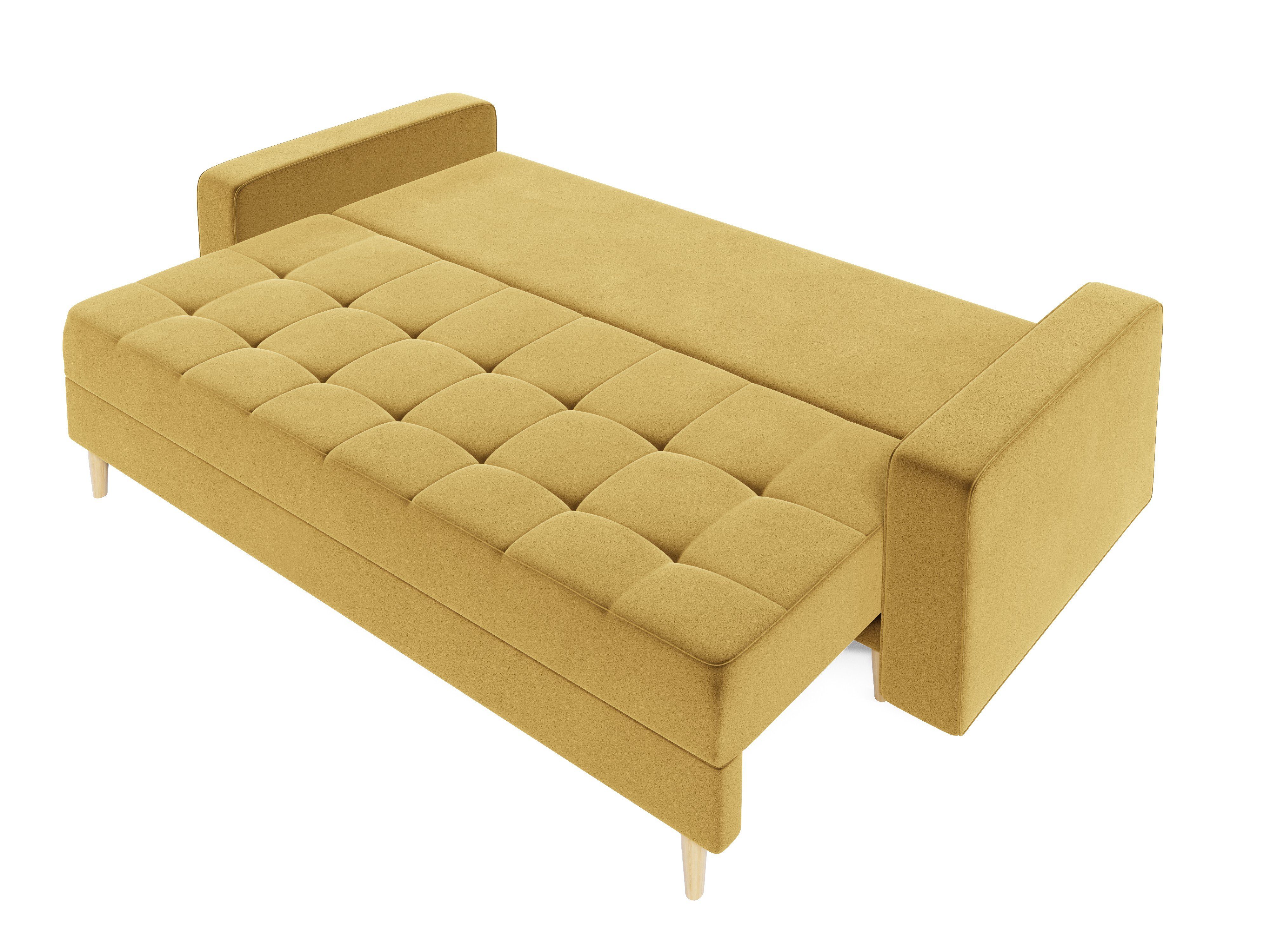 und 236cm Schlafsofa, Senffarbe Schlaffunktion Bettkasten COUCH mit Sofa pressiode PRIMA