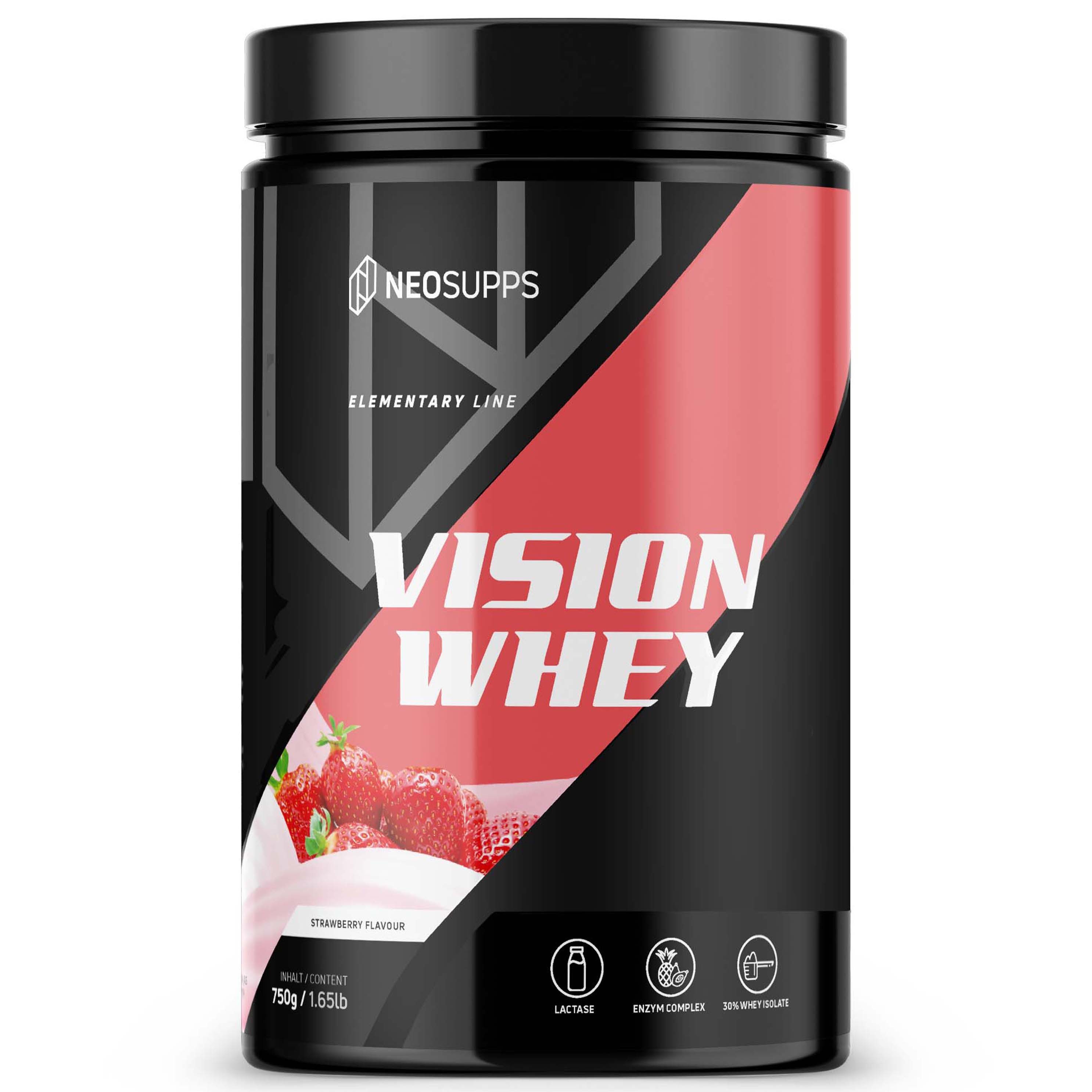 Neosupps Vision Whey Strawberry 750g, Eiweiss Protein Pulver, Made in Germany Pulver, 750 g, Eiweiß Protein Pulver mit geprüfter Qualität
