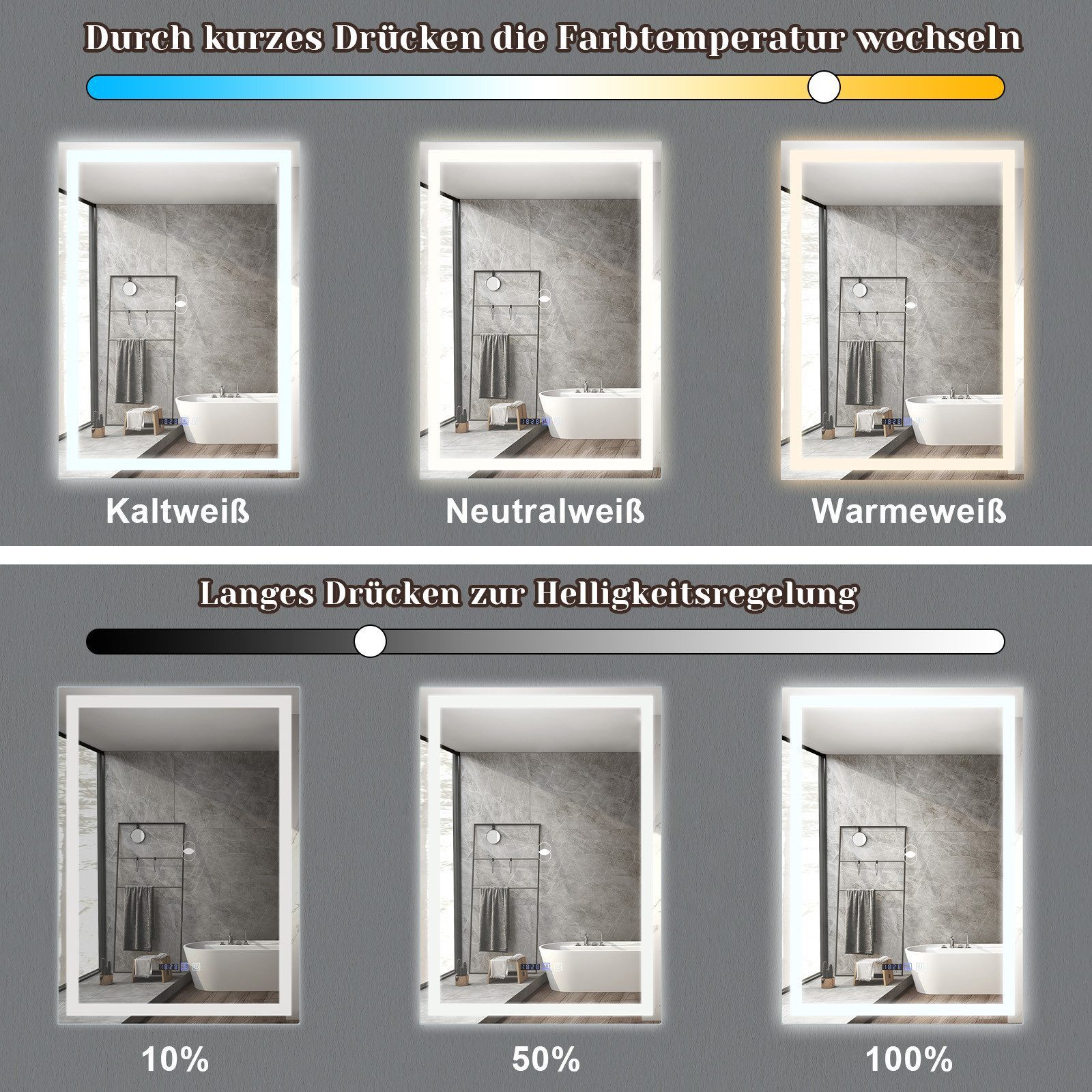 Nettlife Badspiegel Wandspiegel mit Beleuchtung Touch-Schalter Dimmbar, Dim günstig online kaufen