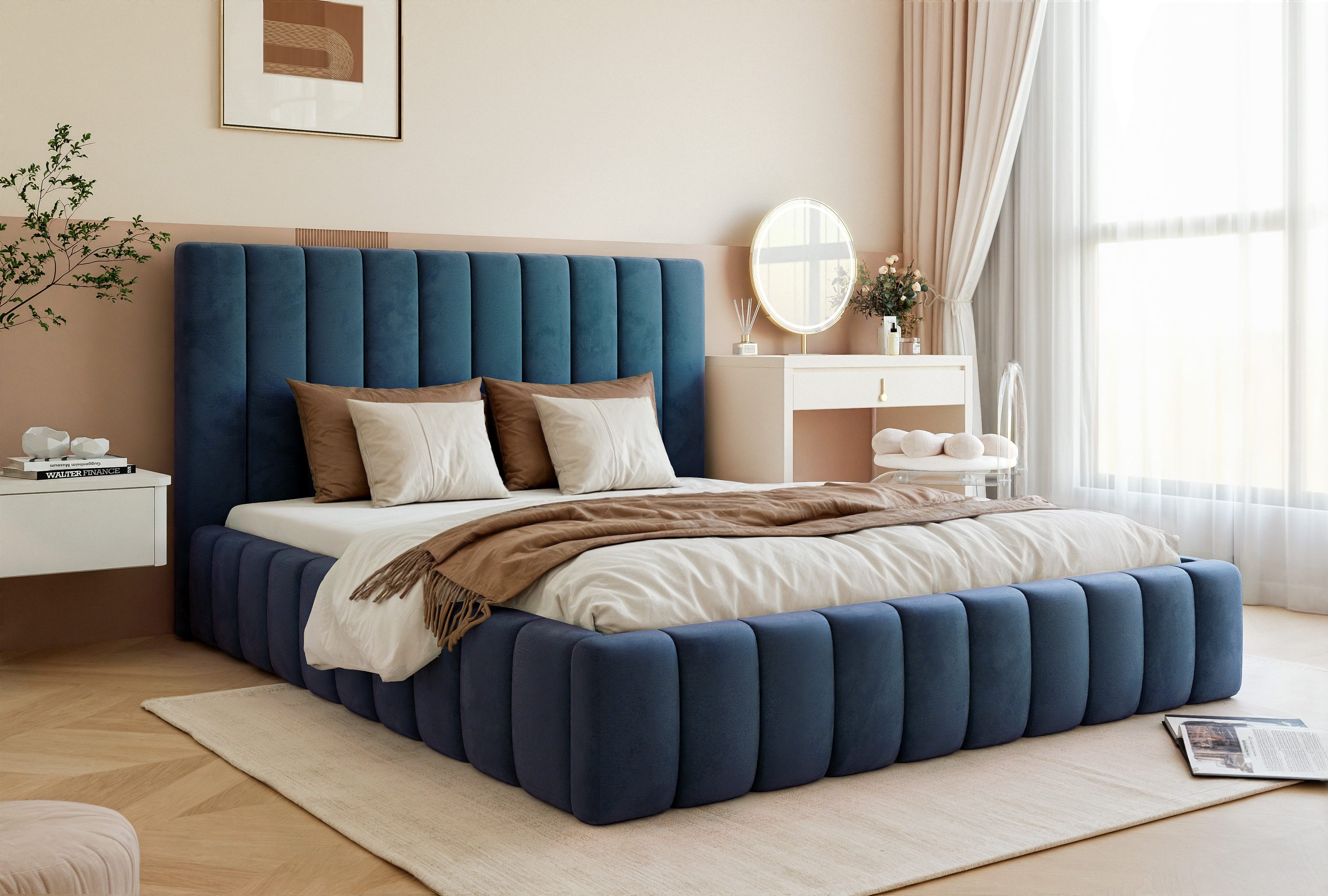 Goldstoff Polsterbett Luxuriöses Schlafzimmerbett mit elegantem günstig online kaufen