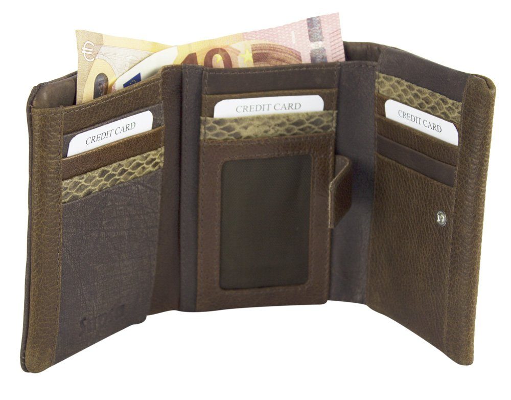 Design, zeitlos mit Geldbeutel eleganten Geldbörse in RFID-Schutz, echt Sunsa Leder braun Leder, Brieftasche, Portemonnaie