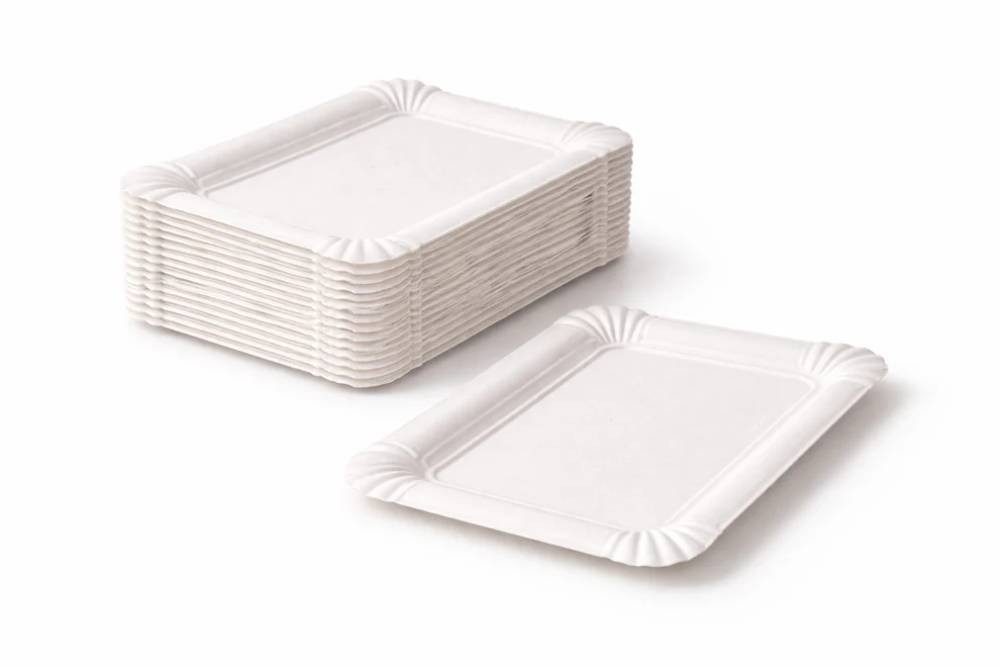 PACKEO Pappteller Einweg-Servierschale aus Pappe, Kuchtenteller, rechteckig 20 × 13 cm, (250 St), - Weiss