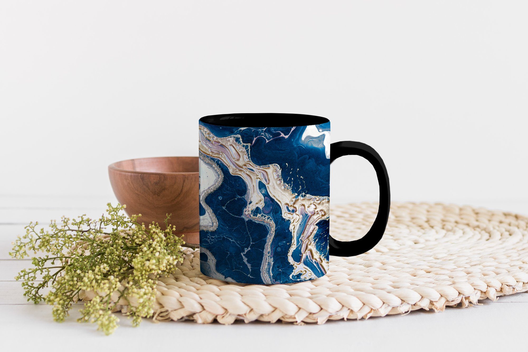 MuchoWow Tasse Kaffeetassen, Gold - - Keramik, Teetasse, Wasser, Geschenk Zaubertasse, Marmor Farbwechsel
