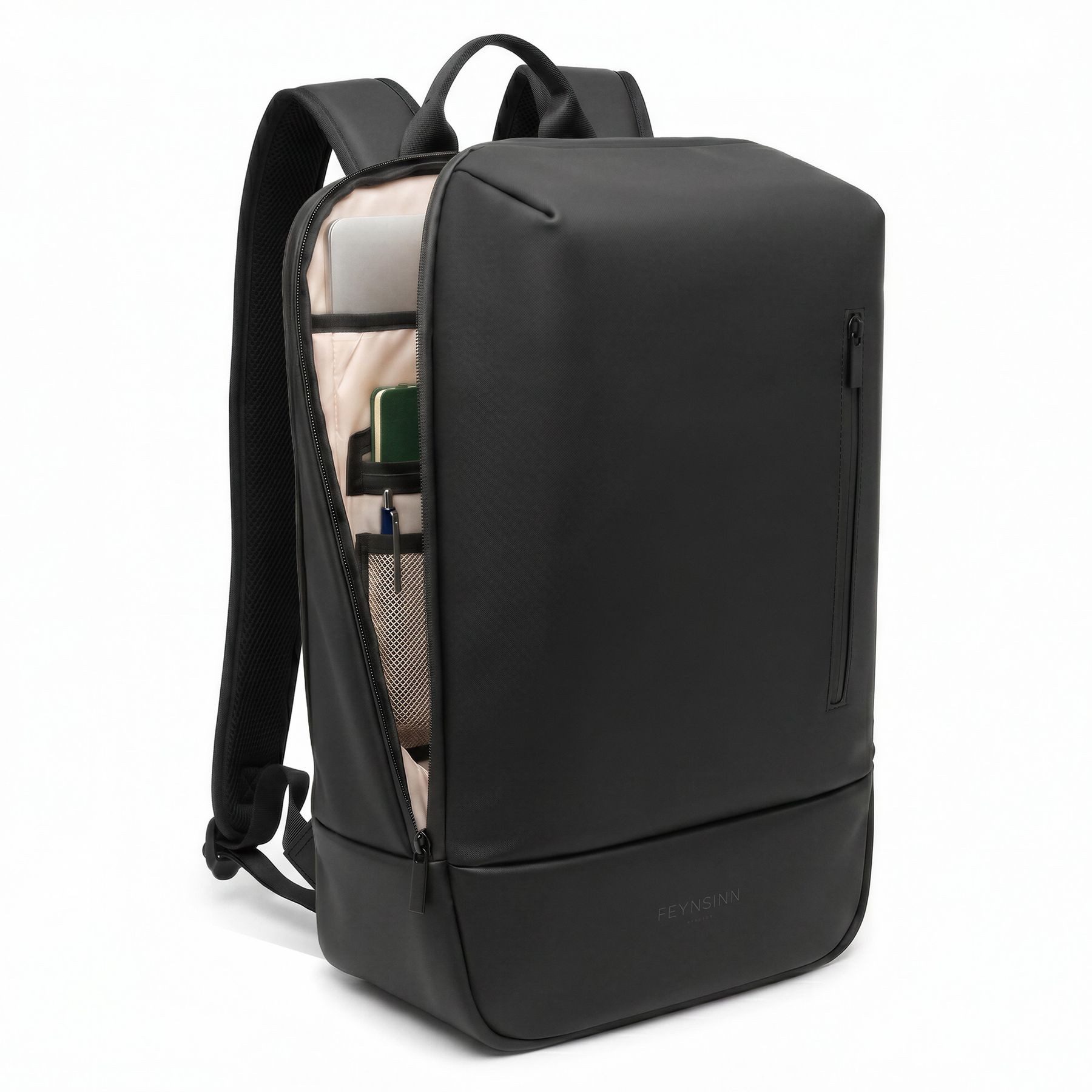 FEYNSINN Koffer Business Rucksack Laptopfach Recycled PU Rucksack in Schwarz, Business Rucksack, Wasserabweißend, 15 Zoll Laptopfach Recycled PU