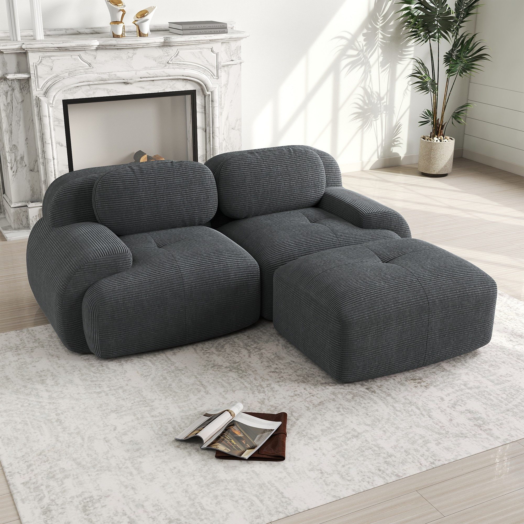 BlingBin Sofa Modulsofas, Modulare Wohnlandschaft aus Cordstoff, Polstersofa, 82'' Ecksofa aus weichem Cordstoff, 2-Sitzer 208 x 178 x 70 cm 1 Teile, hochelastische Polsterung für Wohnzimmer, Schlafzimmer und Heimkino
