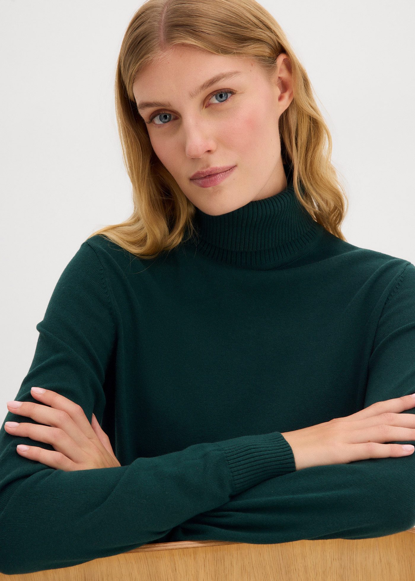 bonprix Rollkragenpullover aus Baumwolle und Polyamid, Rollkragen, figurbetonte Passform