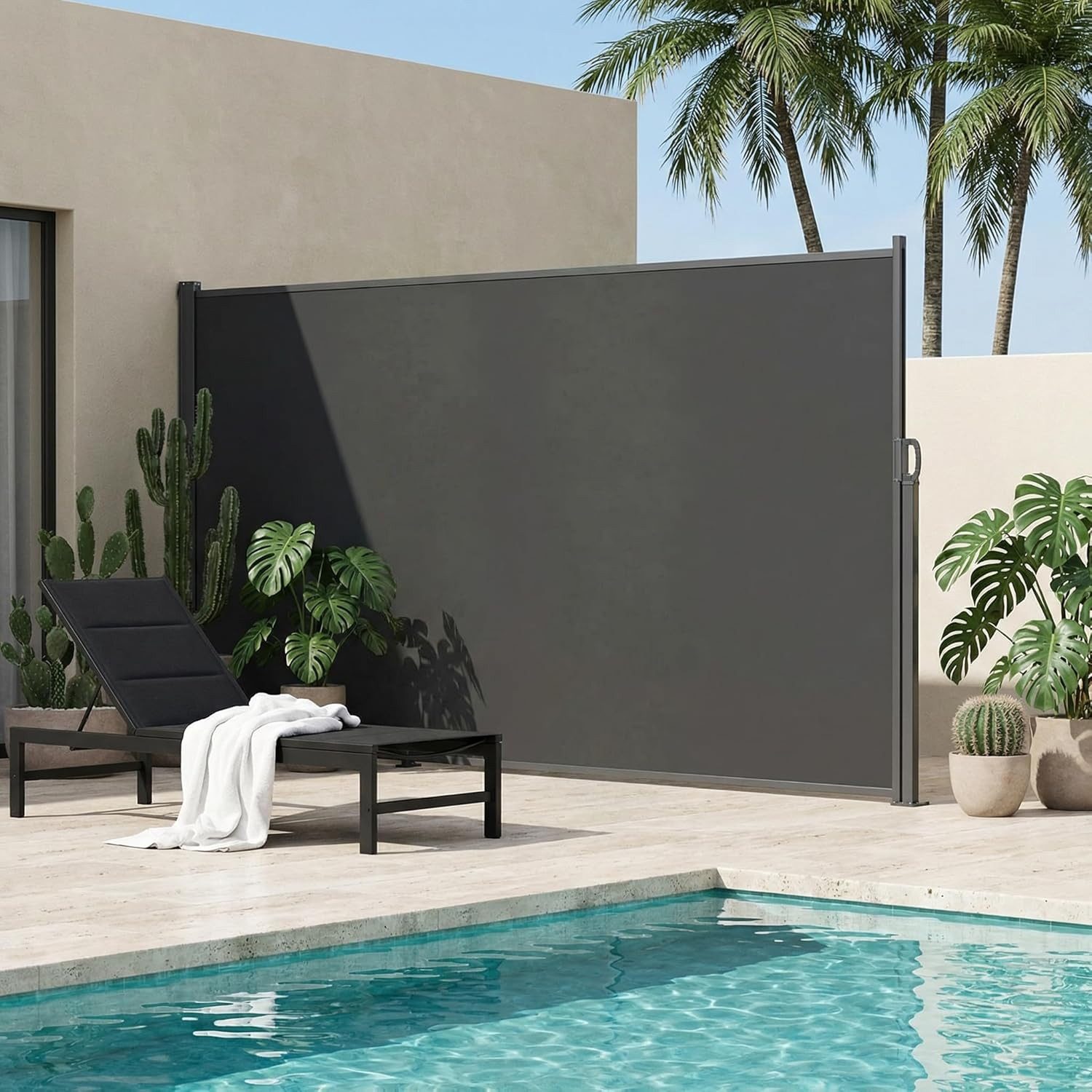 TLGREEN Seitenmarkise Aluminium-Eisen, Ausziehbar Seitenrollo mit PU-Beschichtung (350x180cm, Blickdicht Sichtschutz Windschutz Sonnenschutz Wasserdicht) Für Balkon Terrasse Garten Außenbereich