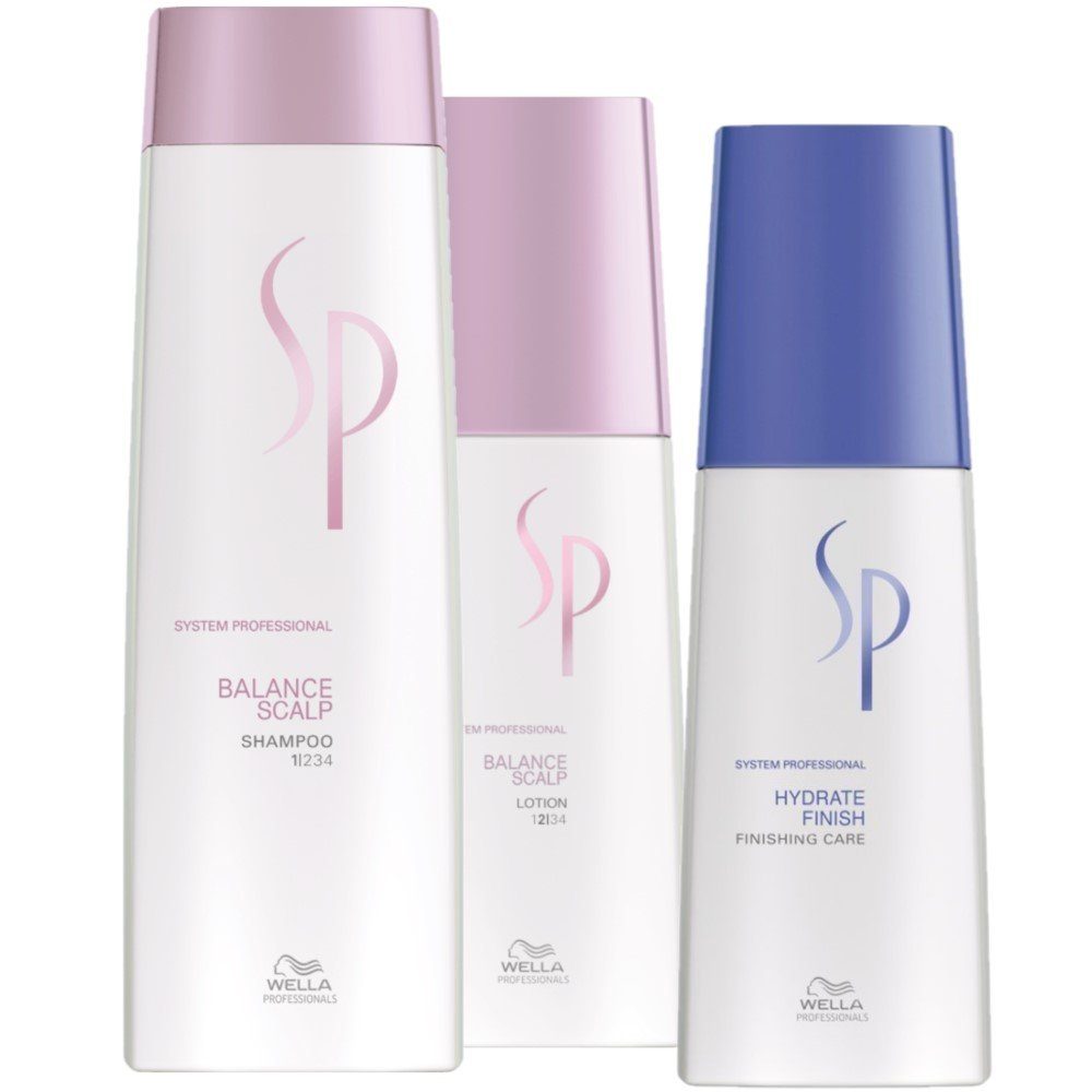 Wella SP Haarpflege-Set Winter Bundle für empfindliche Kopfhaut - Balance Scalp Shampoo 250 ml + Lotion 125 ml + Hydrate Finish 125 ml
