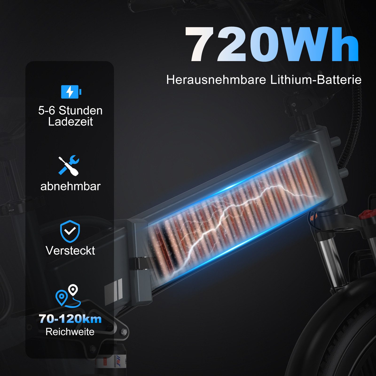 HITWAY E-Bike Mountainbike BK10S 20*4,0 zoll E-Faltrad mit Samsung-Akku max. 70-120km, 7 Gang shimano shimano Schaltwerk, Kettenschaltung, Heckmotor, 720 Wh, mit Doppelte Stoßdämpfung, hydraulische Bremsen, APP-Funktion