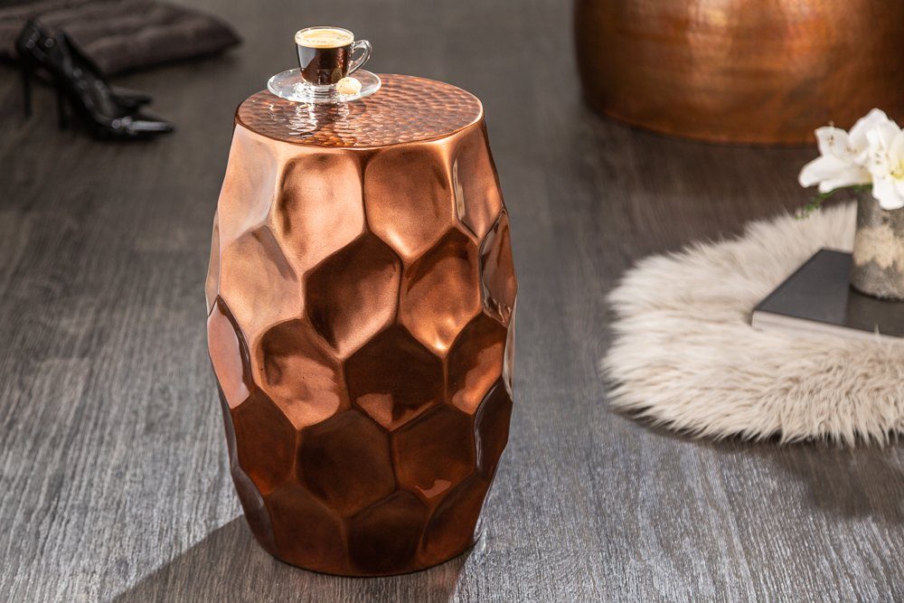 riess-ambiente Beistelltisch ORGANIC ORIENT Ø50cm kupfer (Einzelartikel, 1-St), Wohnzimmer · Metall · Hammerschlag Design · Handarbeit · rund · Waben