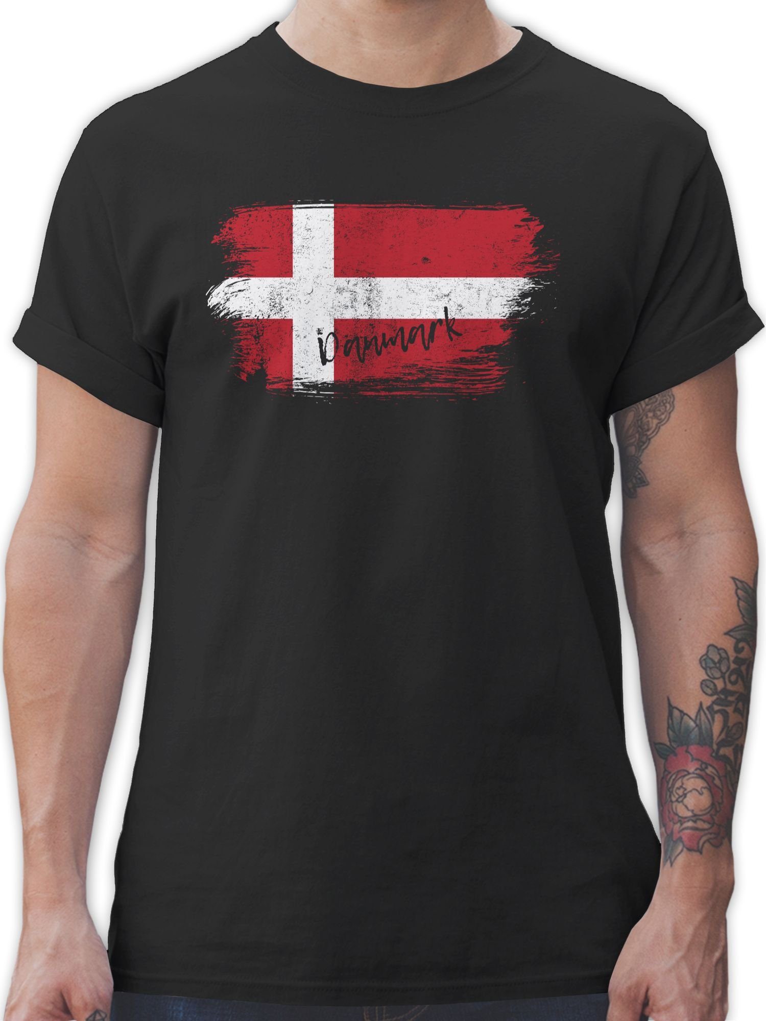 Shirtracer T-Shirt Dänemark 2024 EM Fussball Vintage 1 Schwarz