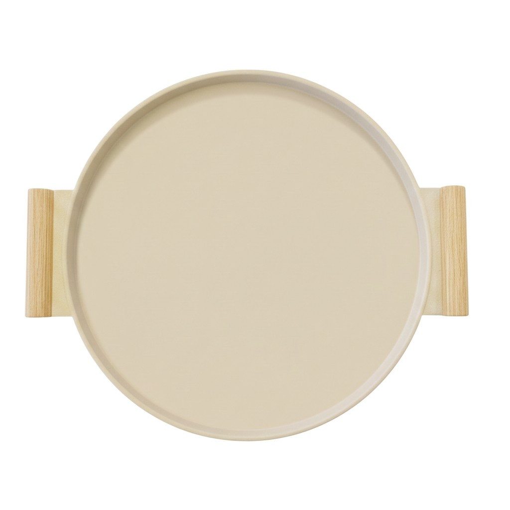 Macosa Home Dekotablett rund Metall Holz Creme Beige 36 cm Dekoschale (modern, Wohnaccessoire Kerzentablett Dekoteller), mit Griff Tischdekoration Serviertablett
